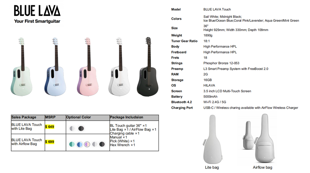 Lava Me Play Acoustic Electric Smart Guitar 36-inch White