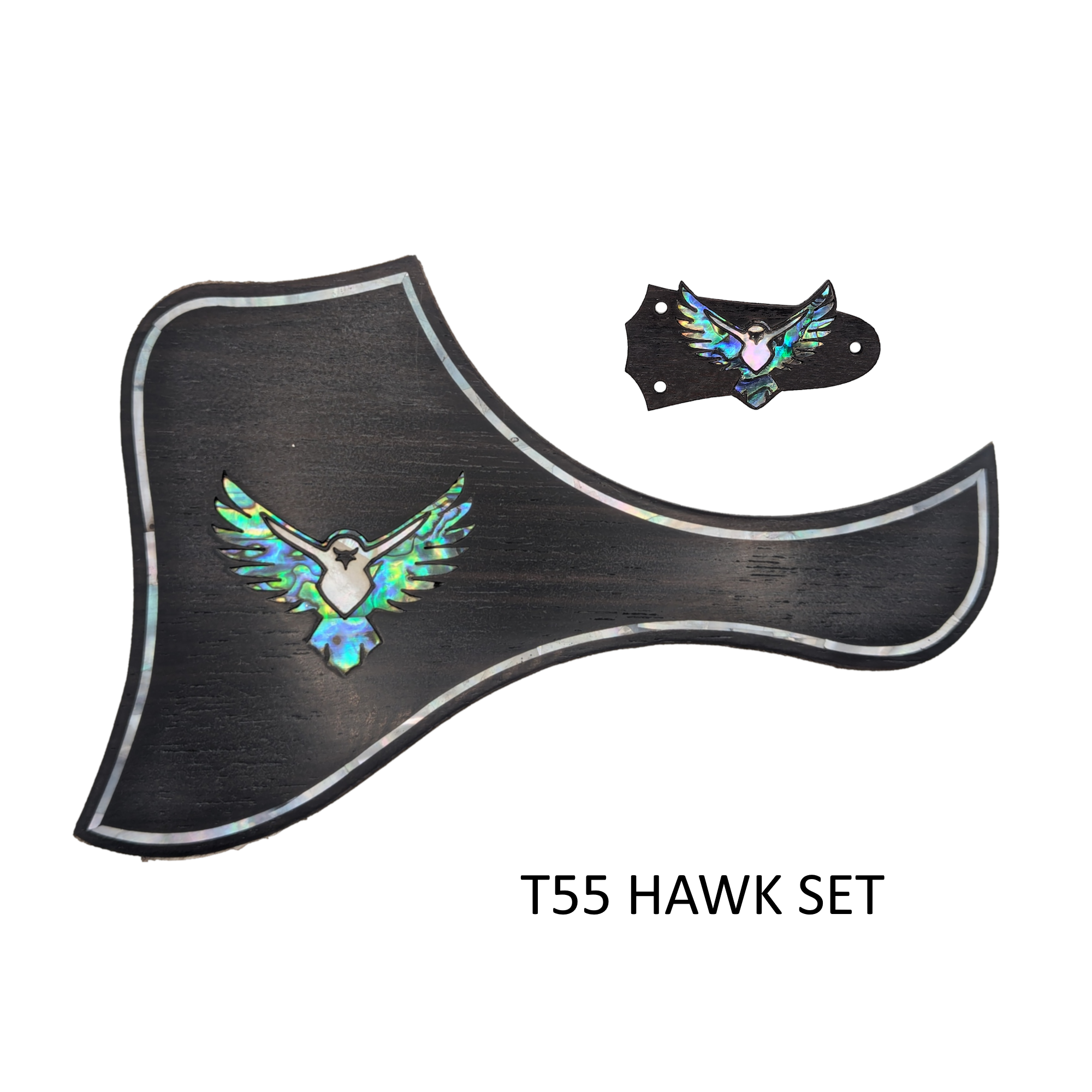 Taylor Guitar Pickguard & Truss Rod Cover Set Hawk Design Colorful Abalone, White Mother of Pearl
