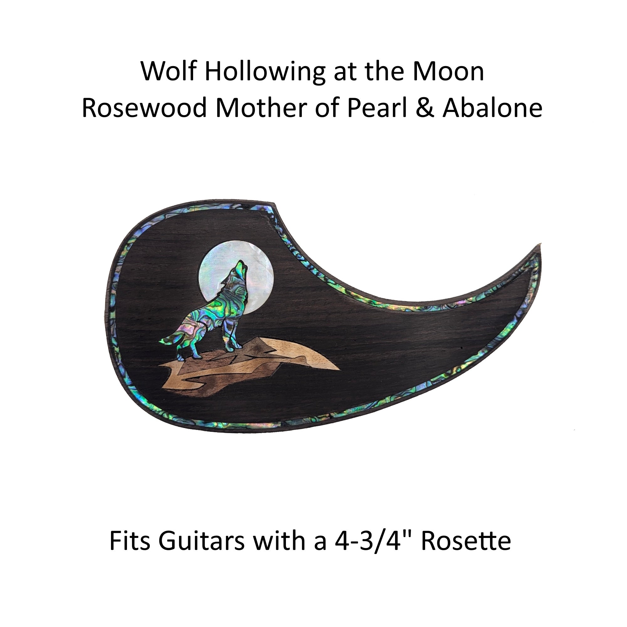 Handcrafted Indian Rosewood Abalone Wolf & Mother of Pearl Moon Pickgaurd