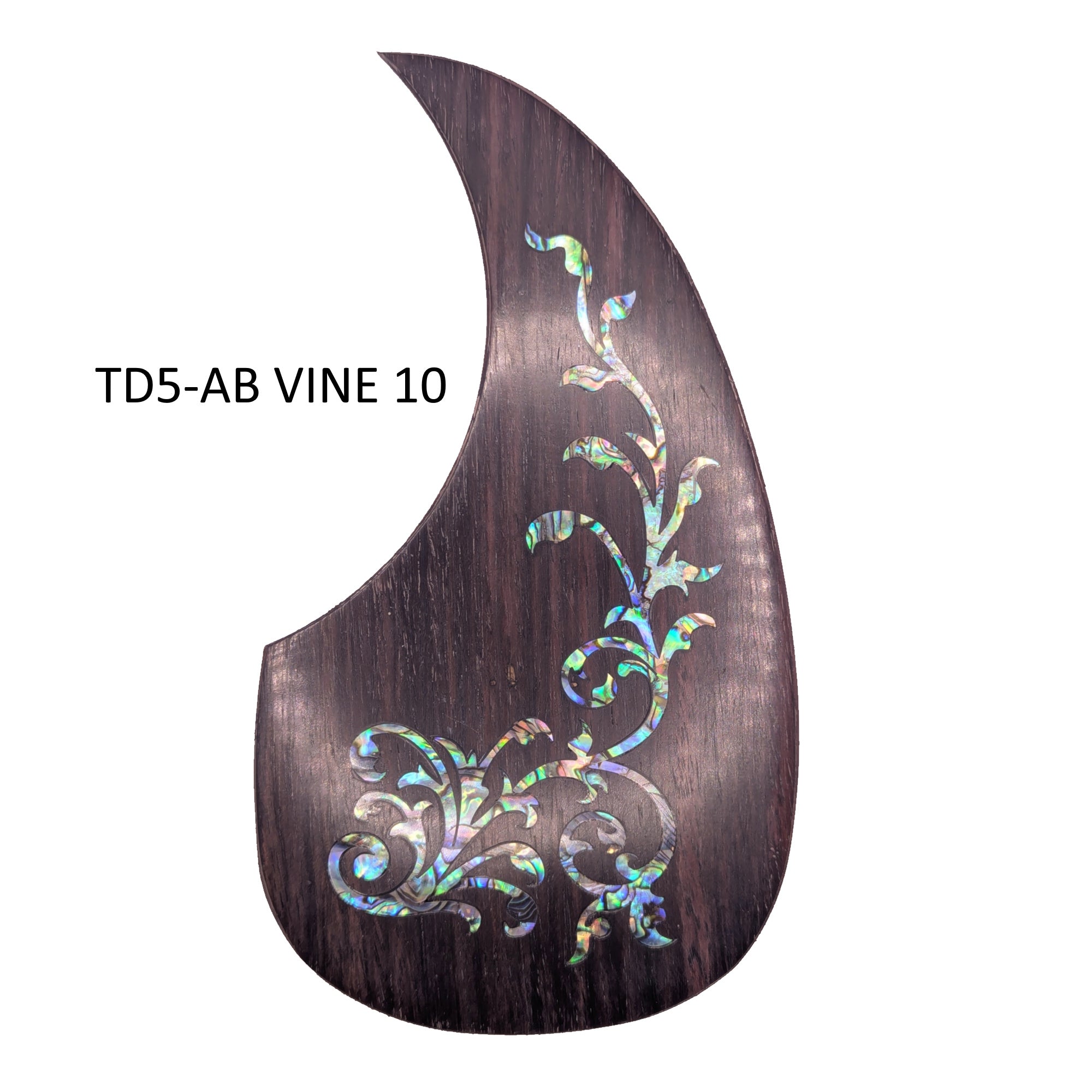 Rosewood Teardrop Acoustic Guitar Pickguard with Abalone Vine Inlay, Natural Wood & Mother of Pearl