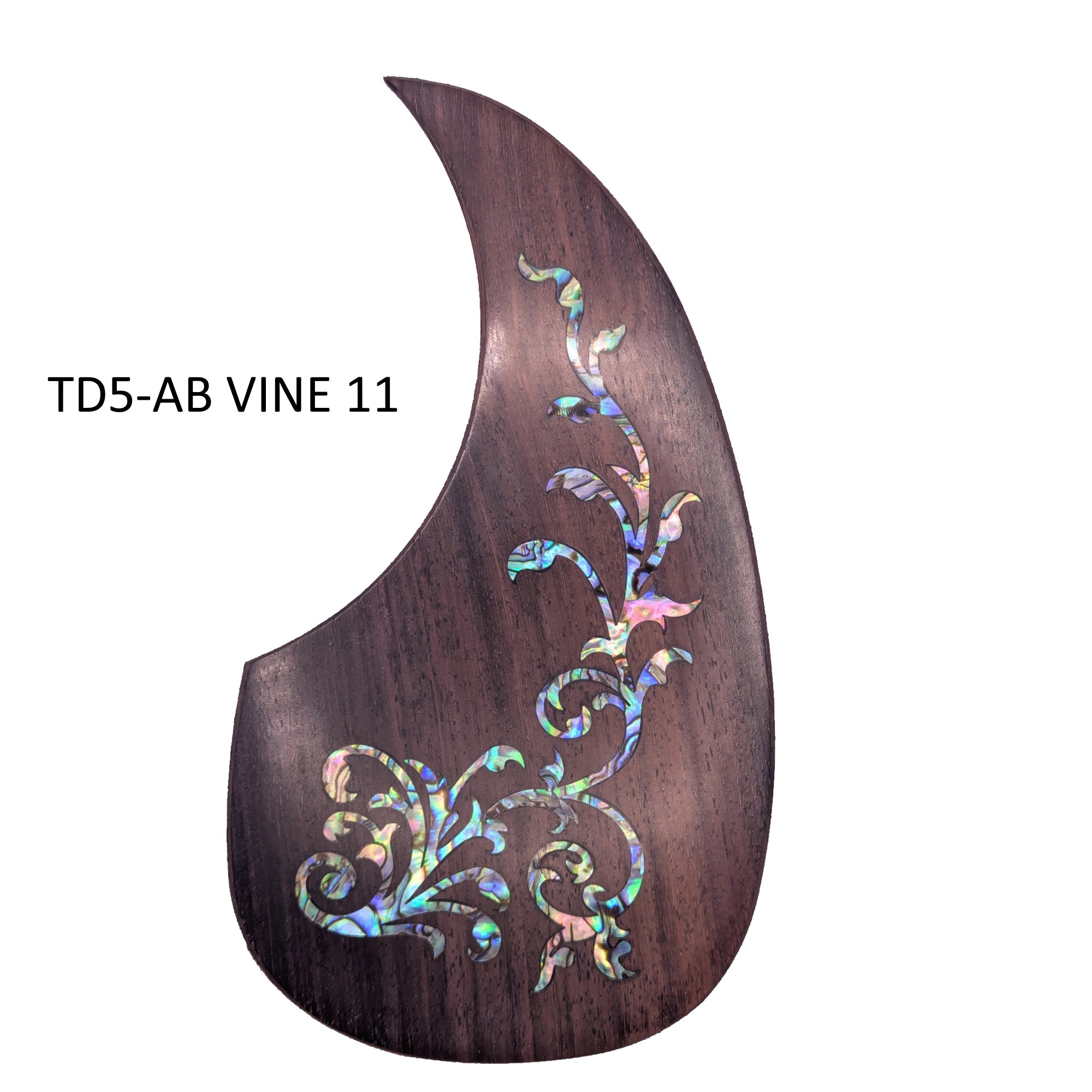 Rosewood Teardrop Acoustic Guitar Pickguard with Abalone Vine Inlay, Natural Wood & Mother of Pearl