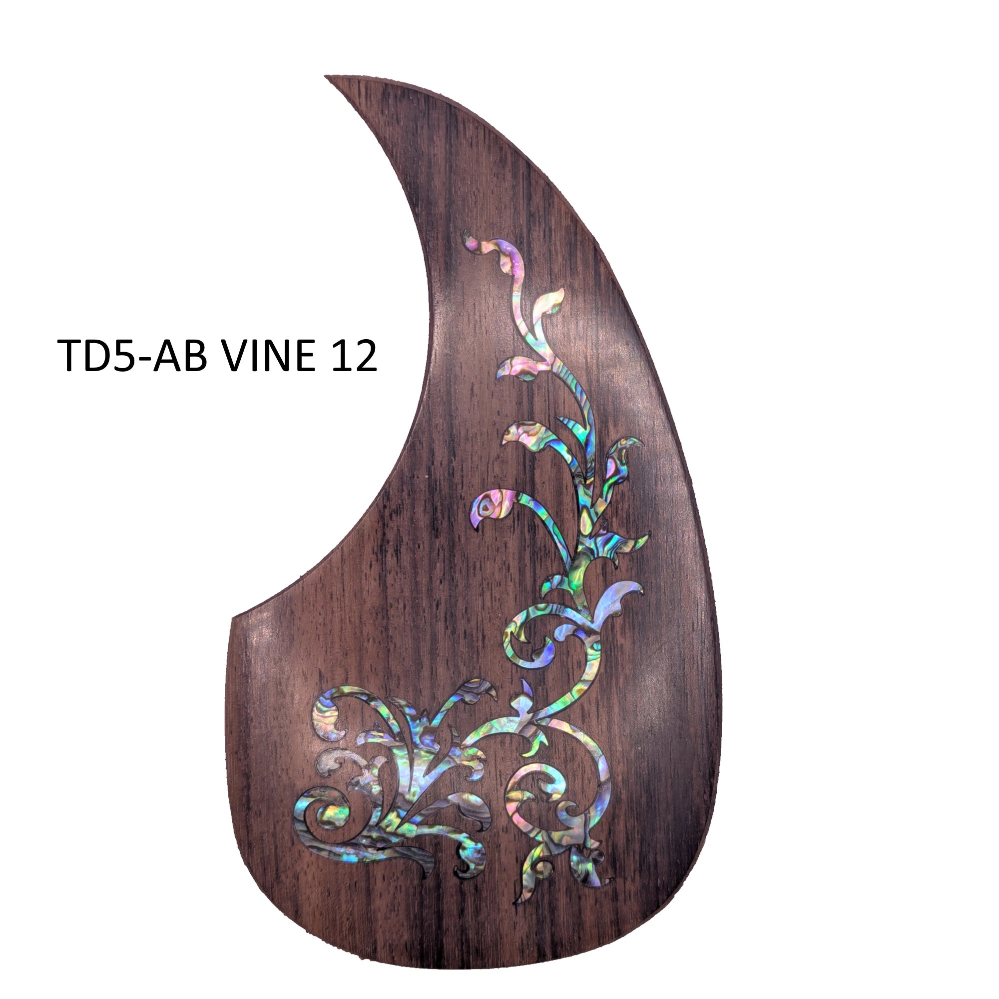 Rosewood Teardrop Acoustic Guitar Pickguard with Abalone Vine Inlay, Natural Wood & Mother of Pearl