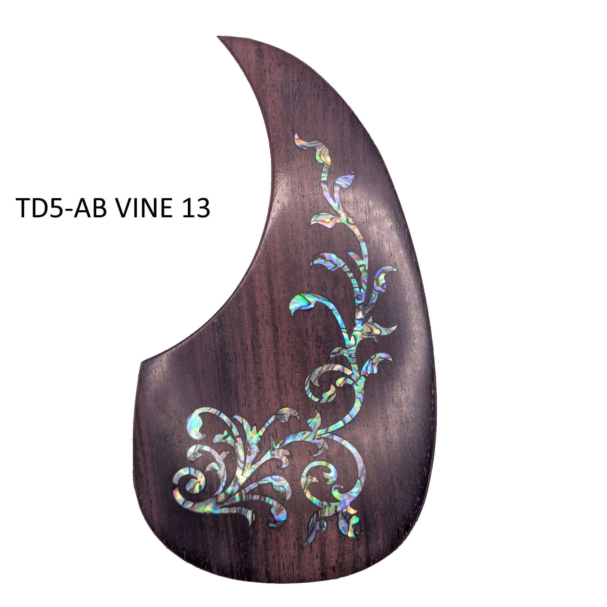 Rosewood Teardrop Acoustic Guitar Pickguard with Abalone Vine Inlay, Natural Wood & Mother of Pearl