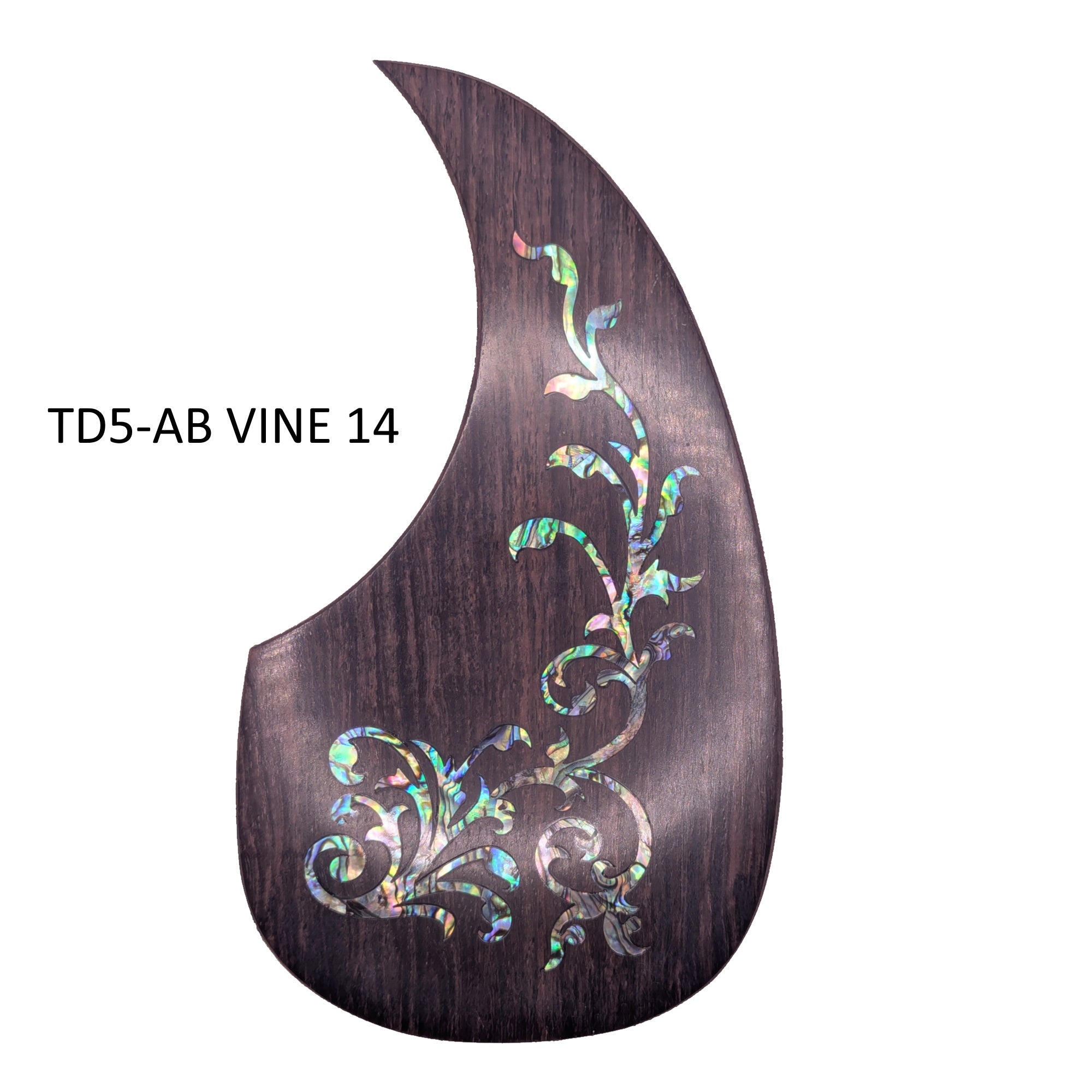 Rosewood Teardrop Acoustic Guitar Pickguard with Abalone Vine Inlay, Natural Wood & Mother of Pearl