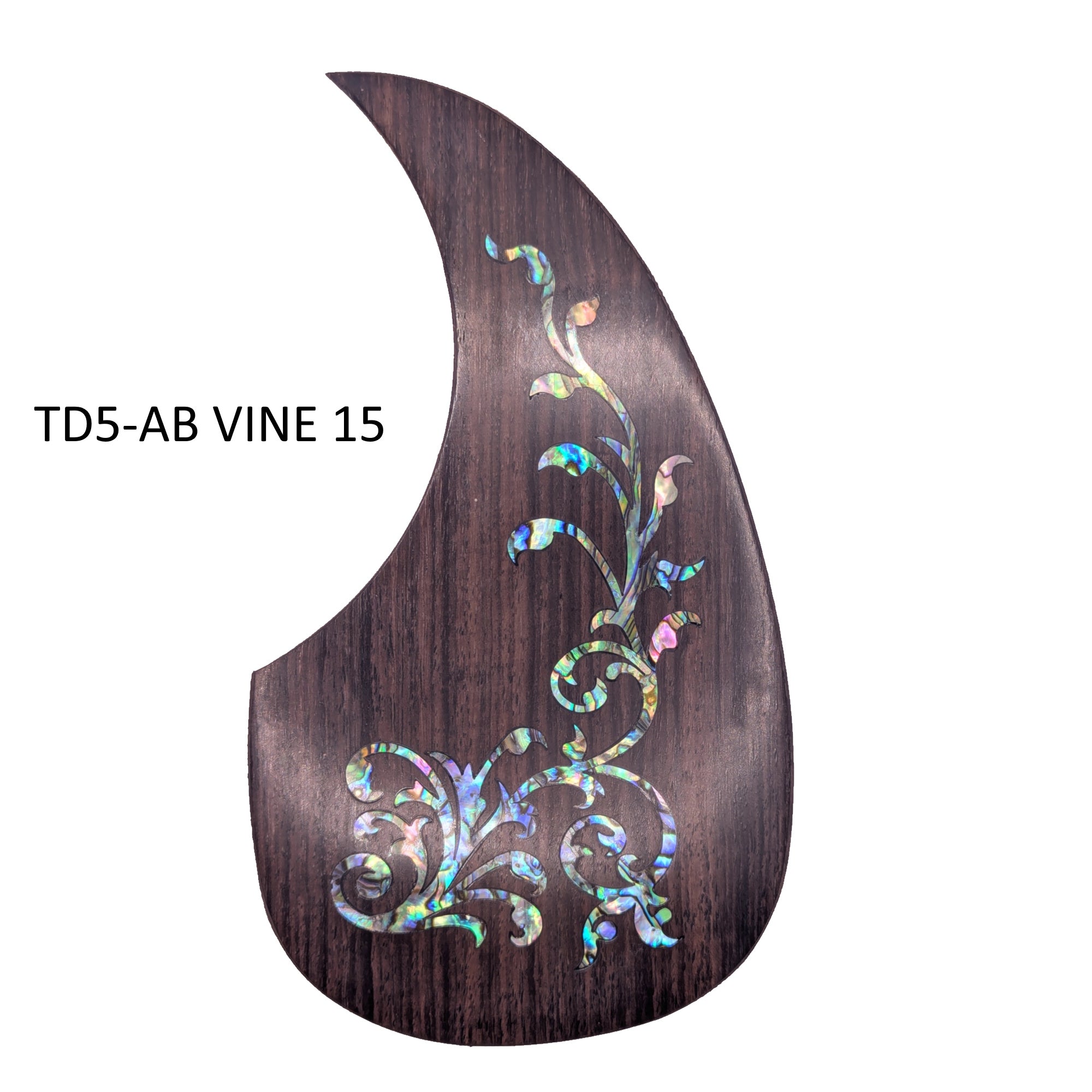 Rosewood Teardrop Acoustic Guitar Pickguard with Abalone Vine Inlay, Natural Wood & Mother of Pearl