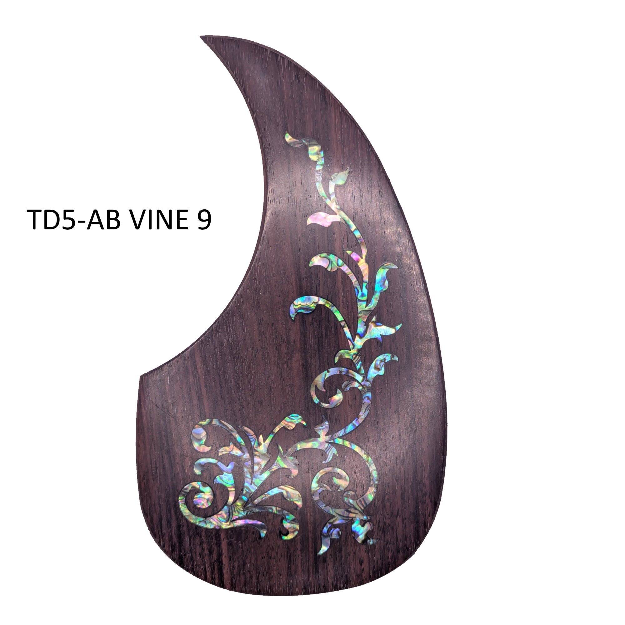 Rosewood Teardrop Acoustic Guitar Pickguard with Abalone Vine Inlay, Natural Wood & Mother of Pearl