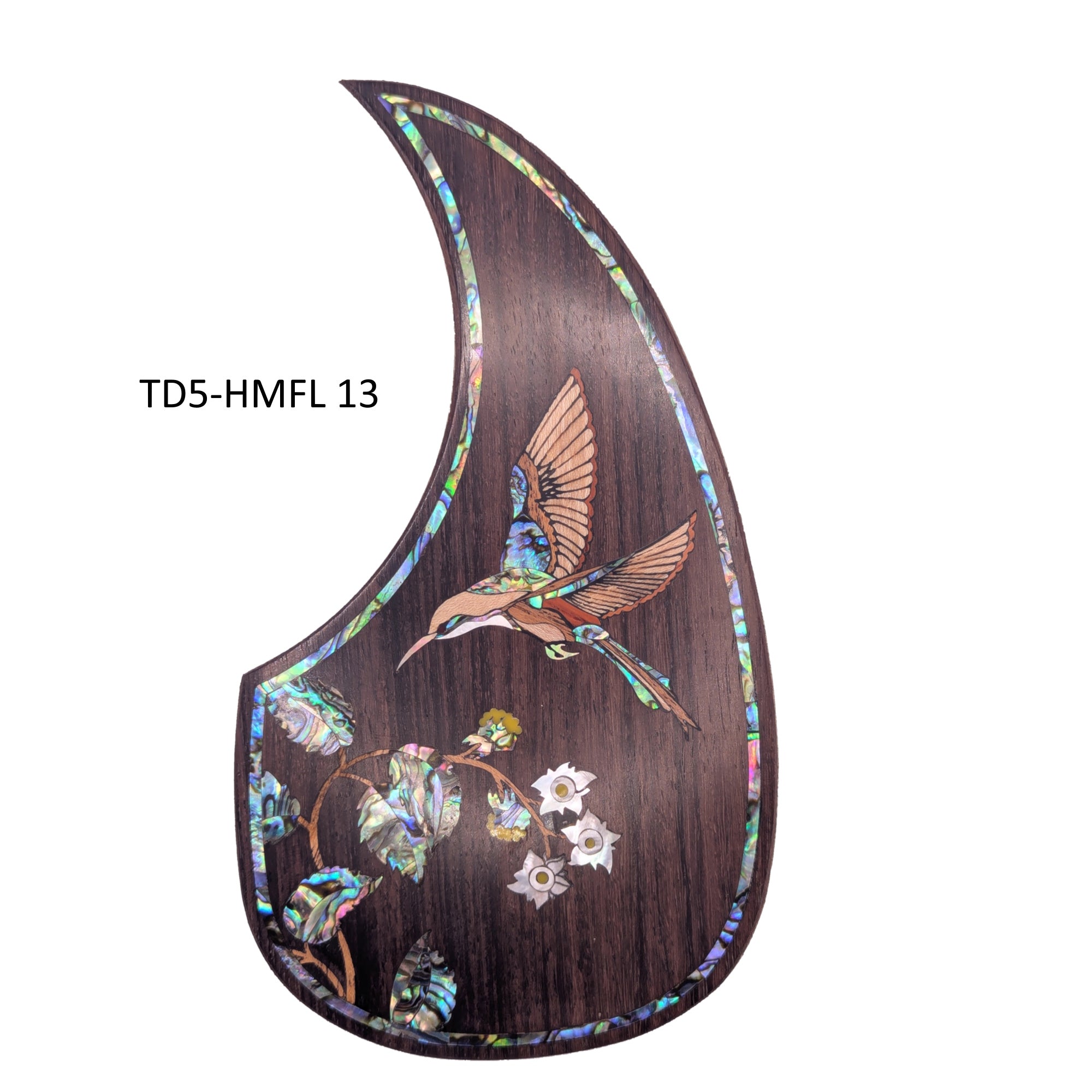 Teardrop Pickguard Hummingbird and Flowers Abalone & Mother of Pearl Inlay- Handcrafted Parts