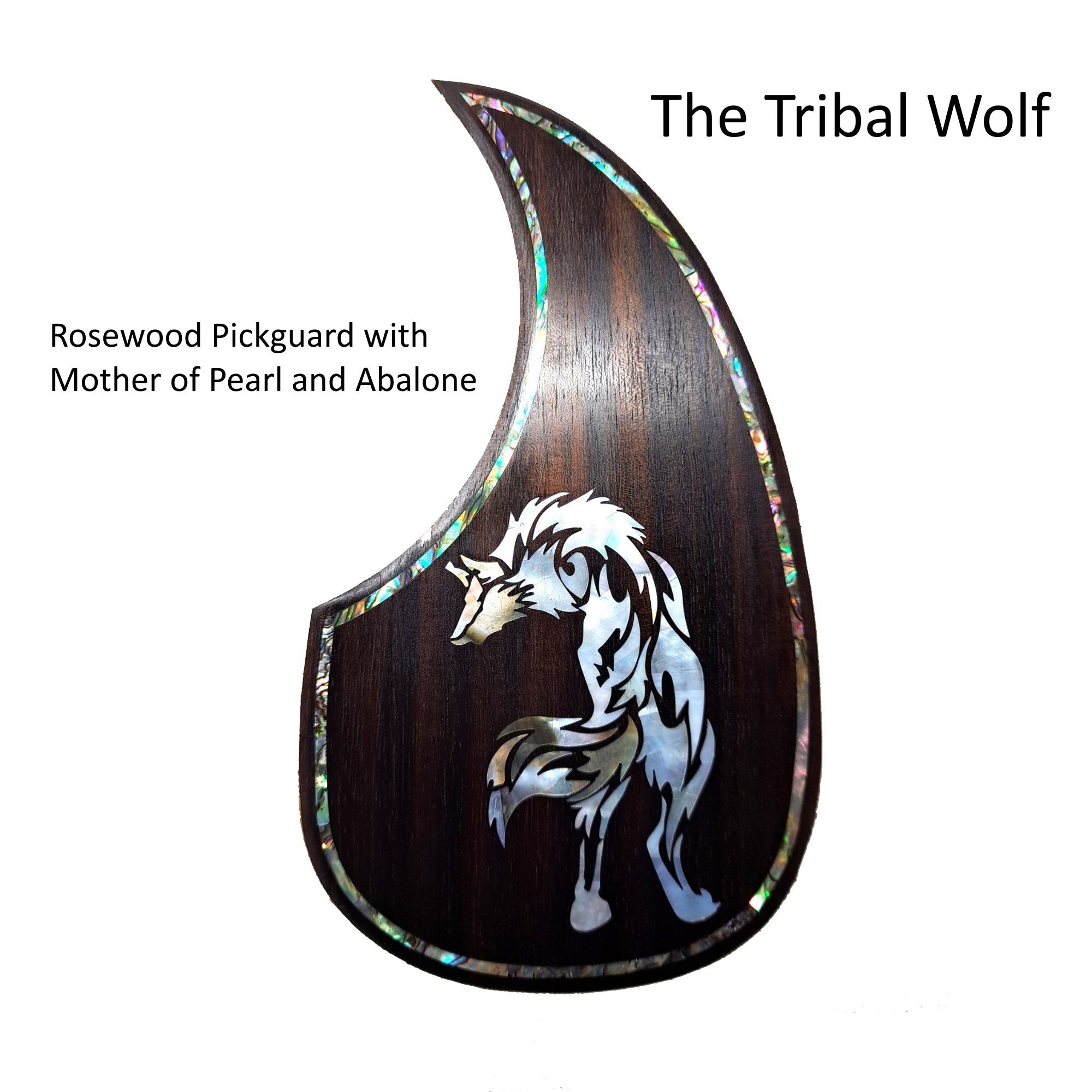 Custom Acoustic & Electric Guitar Pickguard Solid Rosewood Mother of Pearl Tribal Wolf