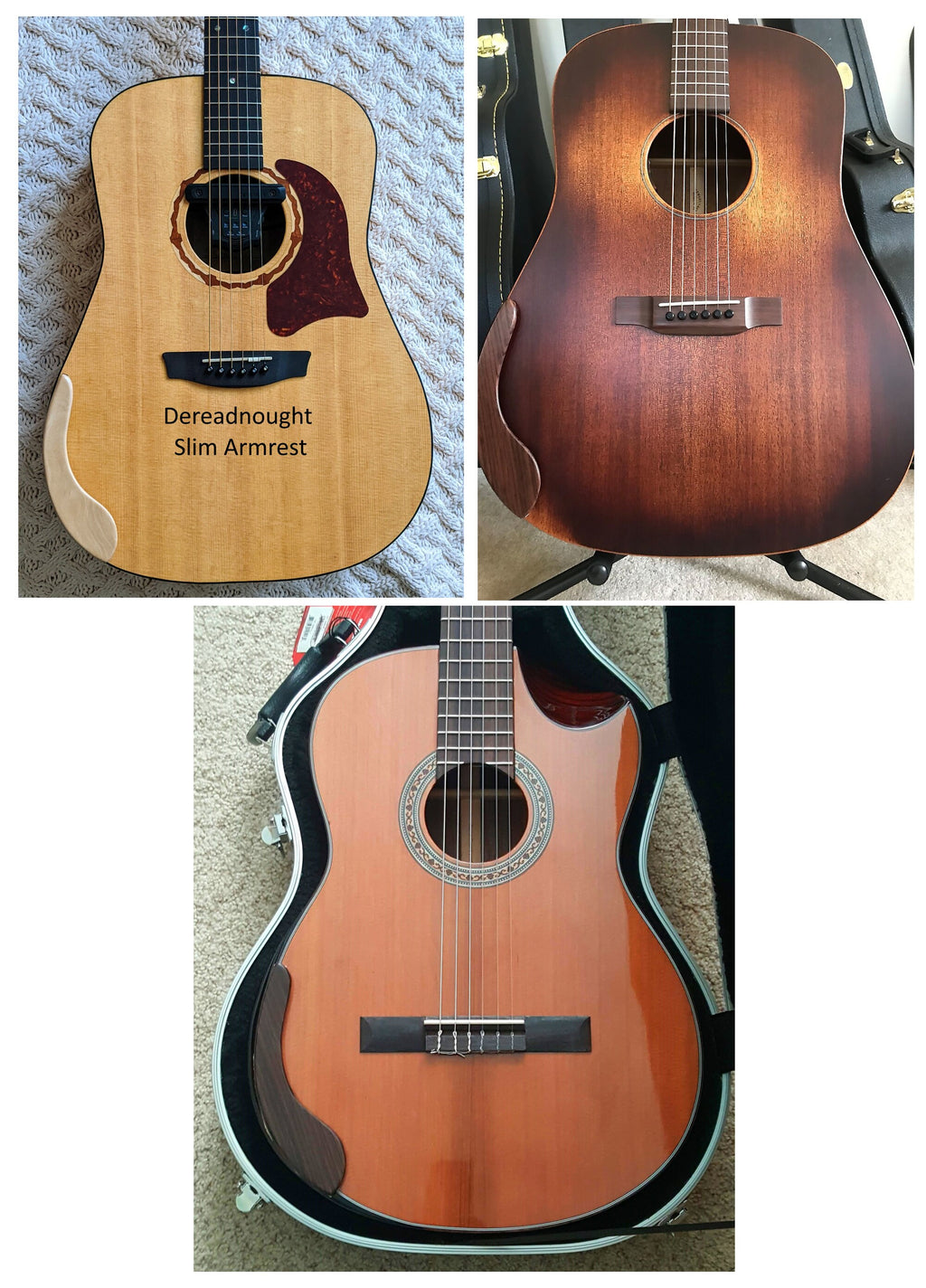 Slim Natural Wood Acoustic Guitar Armrest, Handmade Soft Curve Ergonomic Rest