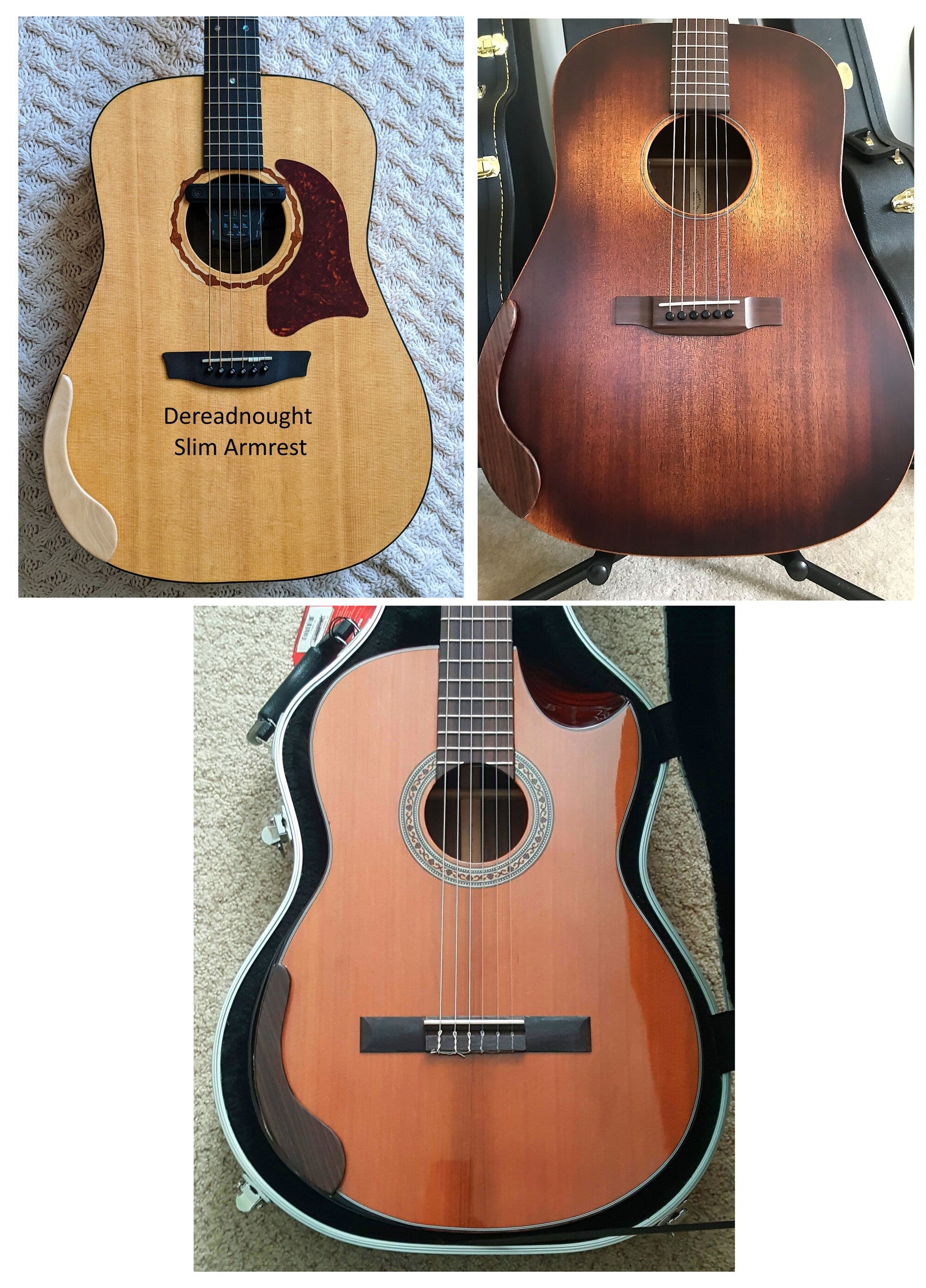 Slim Natural Wood Acoustic Guitar Armrest, Handmade Soft Curve Ergonomic Rest