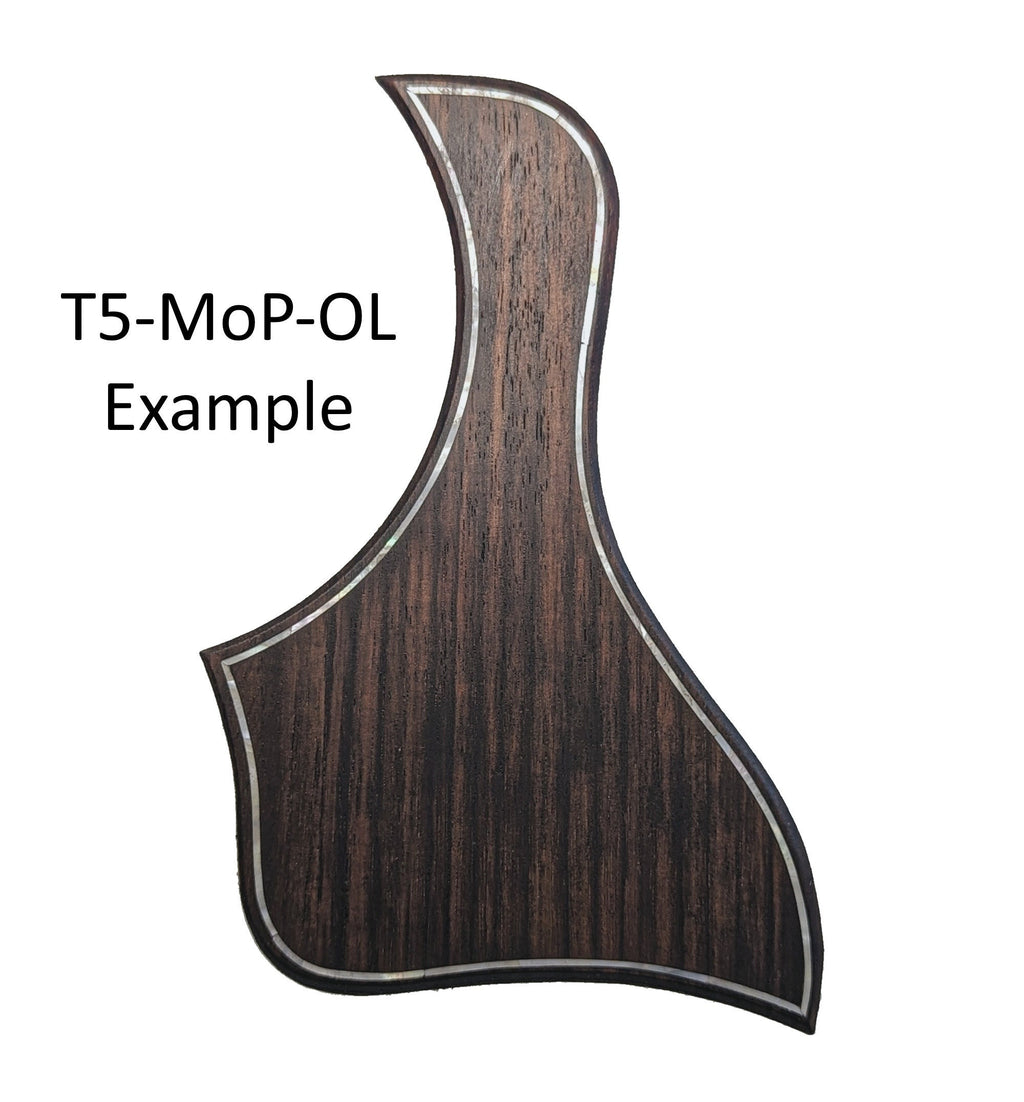 Rosewood Taylor Style Guitar Pickguard: White Mother of Pearl Inlay, Free Mount Option