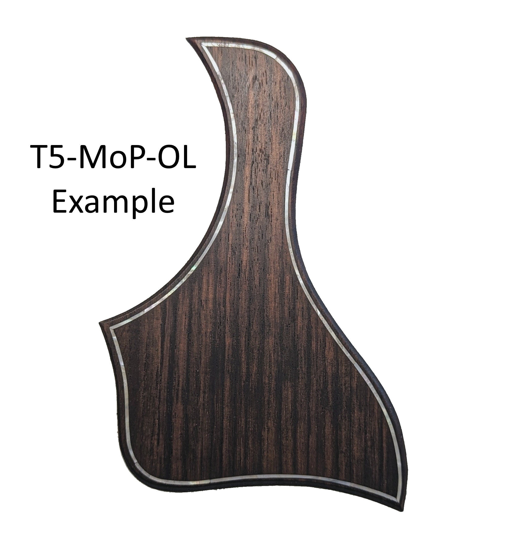 Rosewood Taylor Style Guitar Pickguard: White Mother of Pearl Inlay, Free Mount Option
