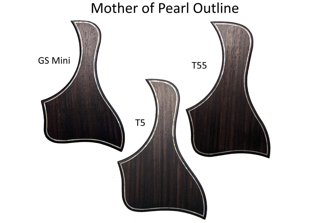 Rosewood Taylor Style Guitar Pickguard: White Mother of Pearl Inlay, Free Mount Option