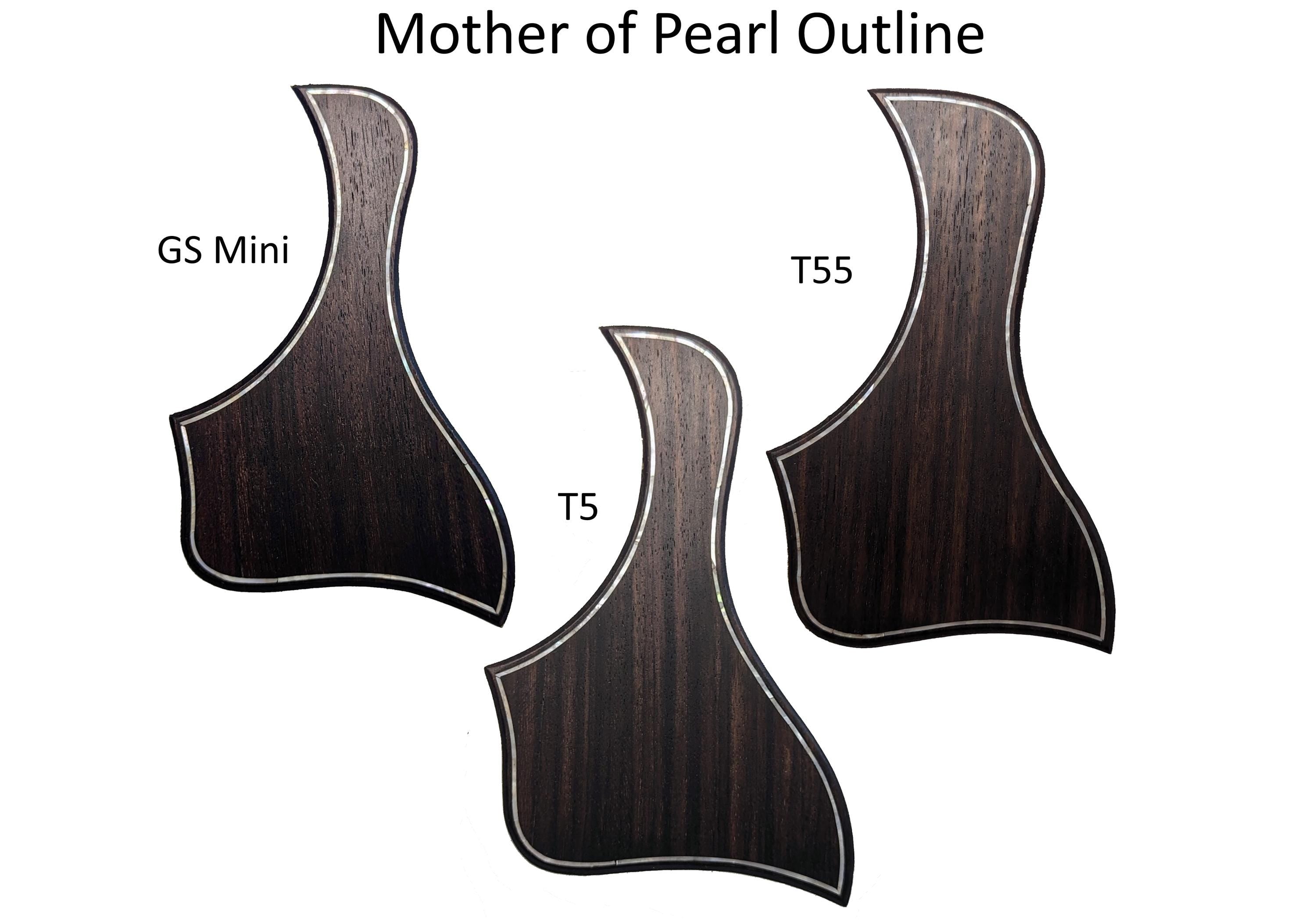 Rosewood Taylor Style Guitar Pickguard: White Mother of Pearl Inlay, Free Mount Option