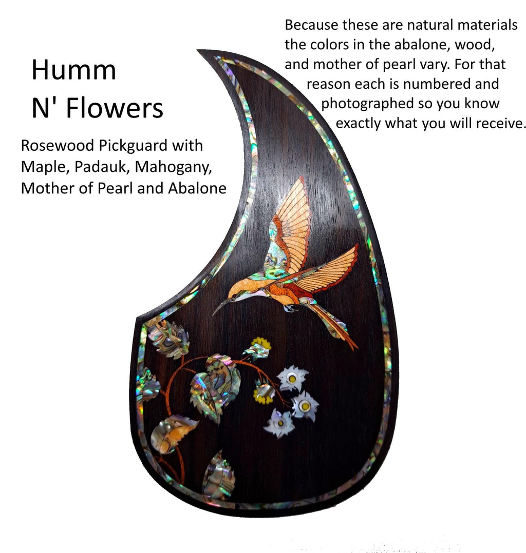Guitar Pickguard Hummingbird and Flowers Abalone & Mother of Pearl Inlay- Handcrafted Parts