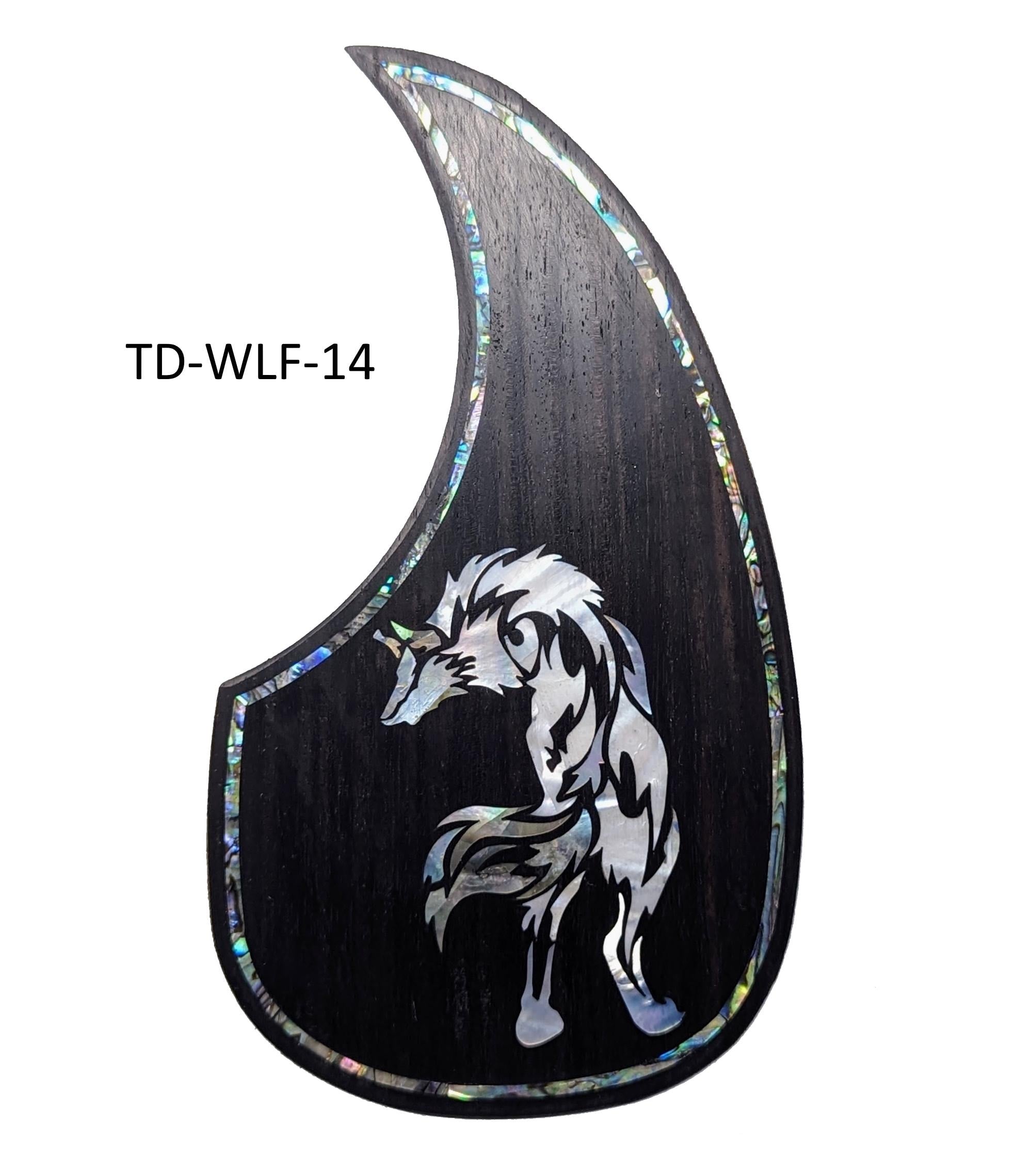 Custom Acoustic & Electric Guitar Pickguard Solid Rosewood Mother of Pearl Tribal Wolf