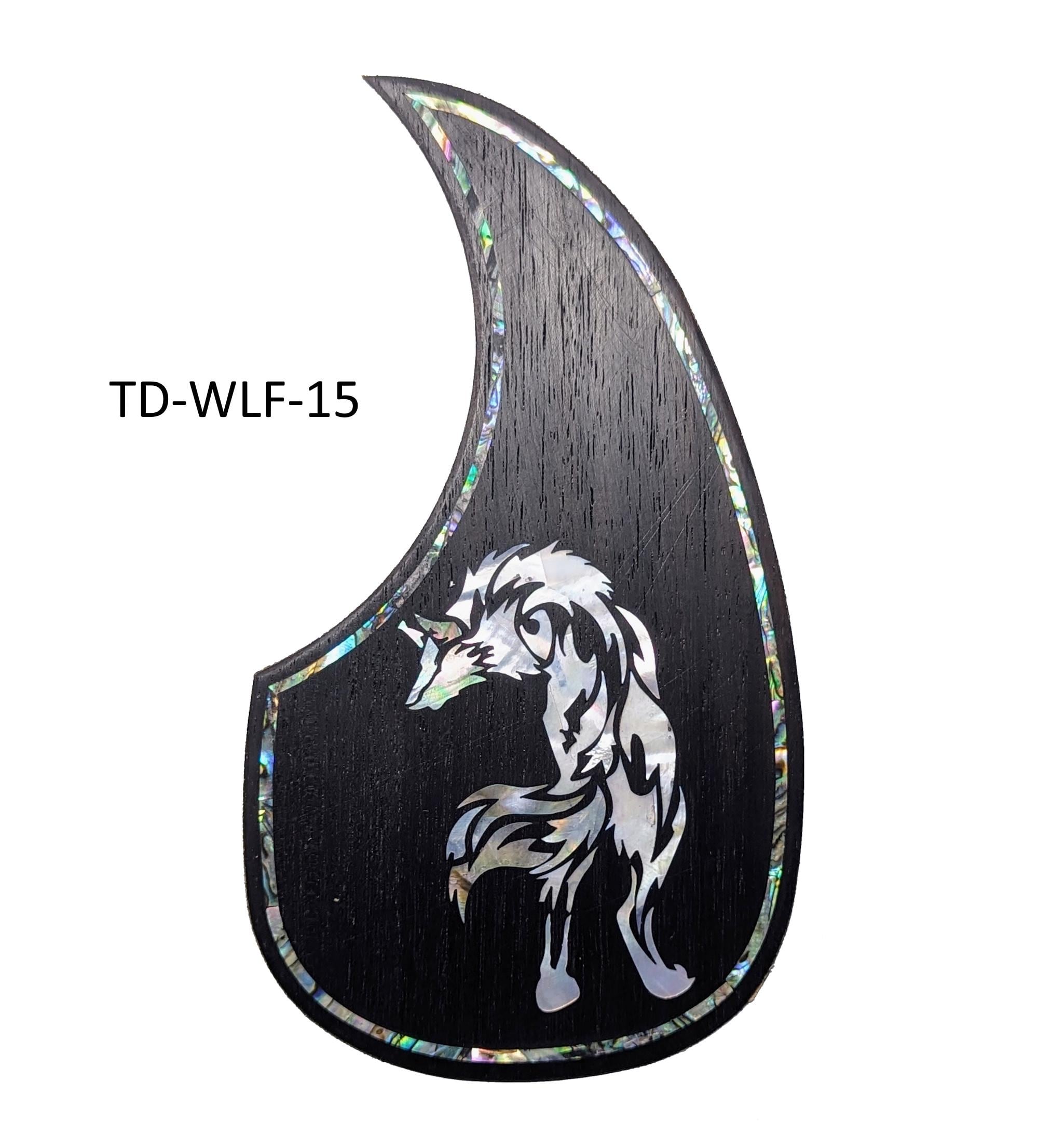 Custom Acoustic & Electric Guitar Pickguard Solid Rosewood Mother of Pearl Tribal Wolf