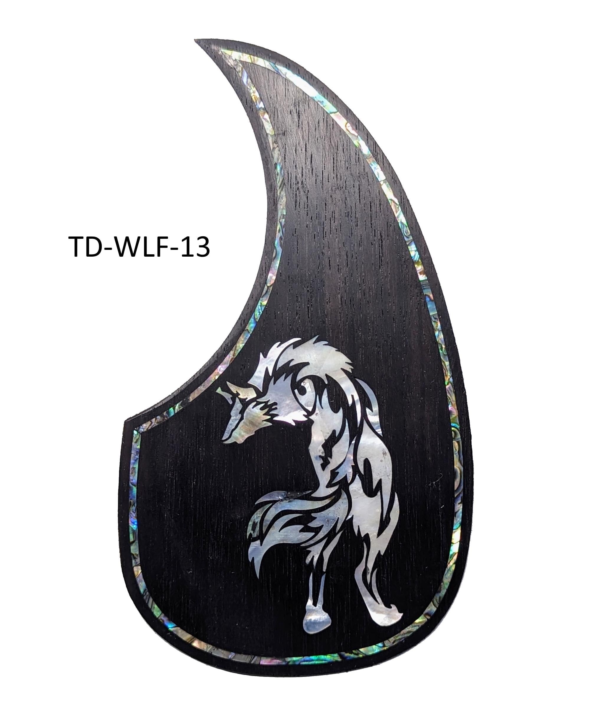 Custom Acoustic & Electric Guitar Pickguard Solid Rosewood Mother of Pearl Tribal Wolf