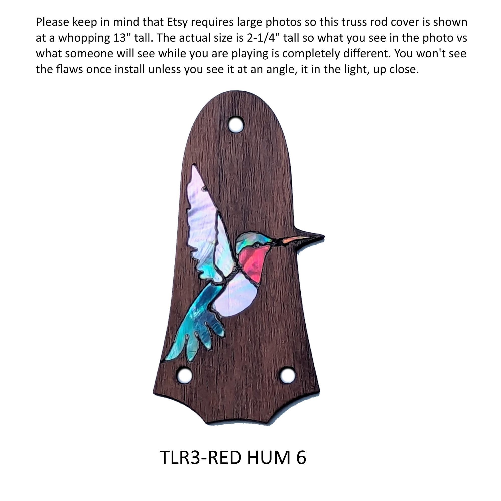 Fits Taylor Guitars Truss Rod Cover - Red Throat Hummingbird Inlay, Solid Rosewood, Custom Accessories
