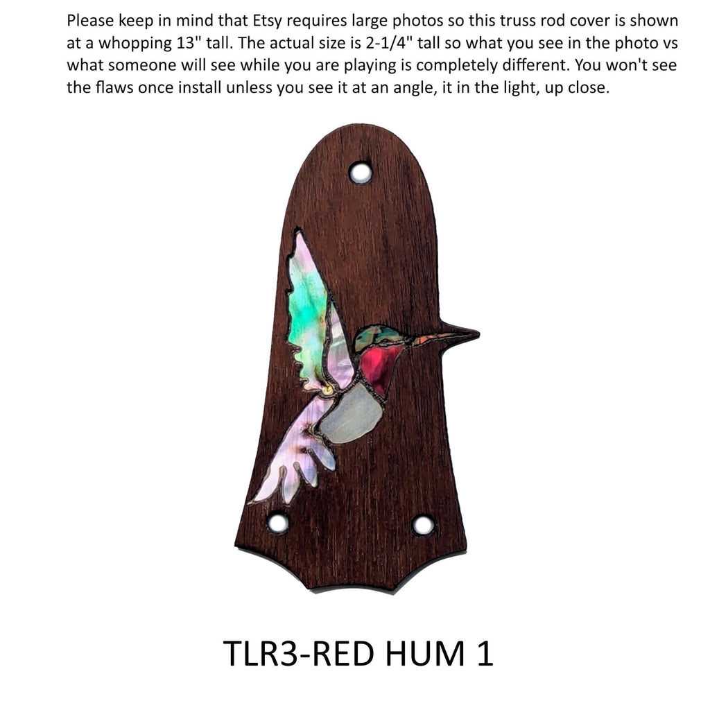 Fits Taylor Guitars Truss Rod Cover - Red Throat Hummingbird Inlay, Solid Rosewood, Custom Accessories