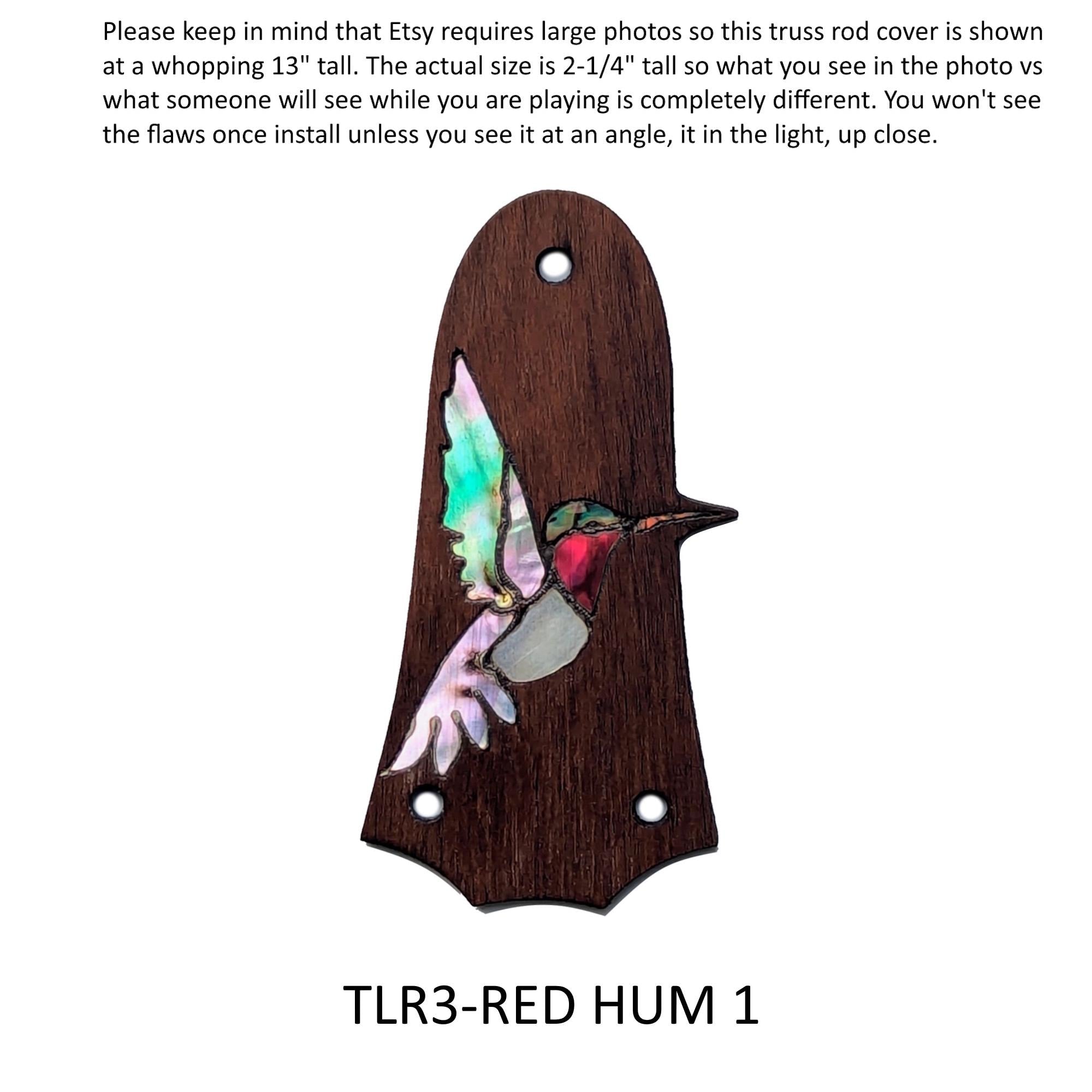 Fits Taylor Guitars Truss Rod Cover - Red Throat Hummingbird Inlay, Solid Rosewood, Custom Accessories