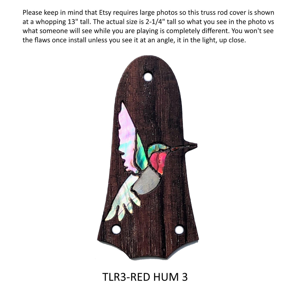 Fits Taylor Guitars Truss Rod Cover - Red Throat Hummingbird Inlay, Solid Rosewood, Custom Accessories