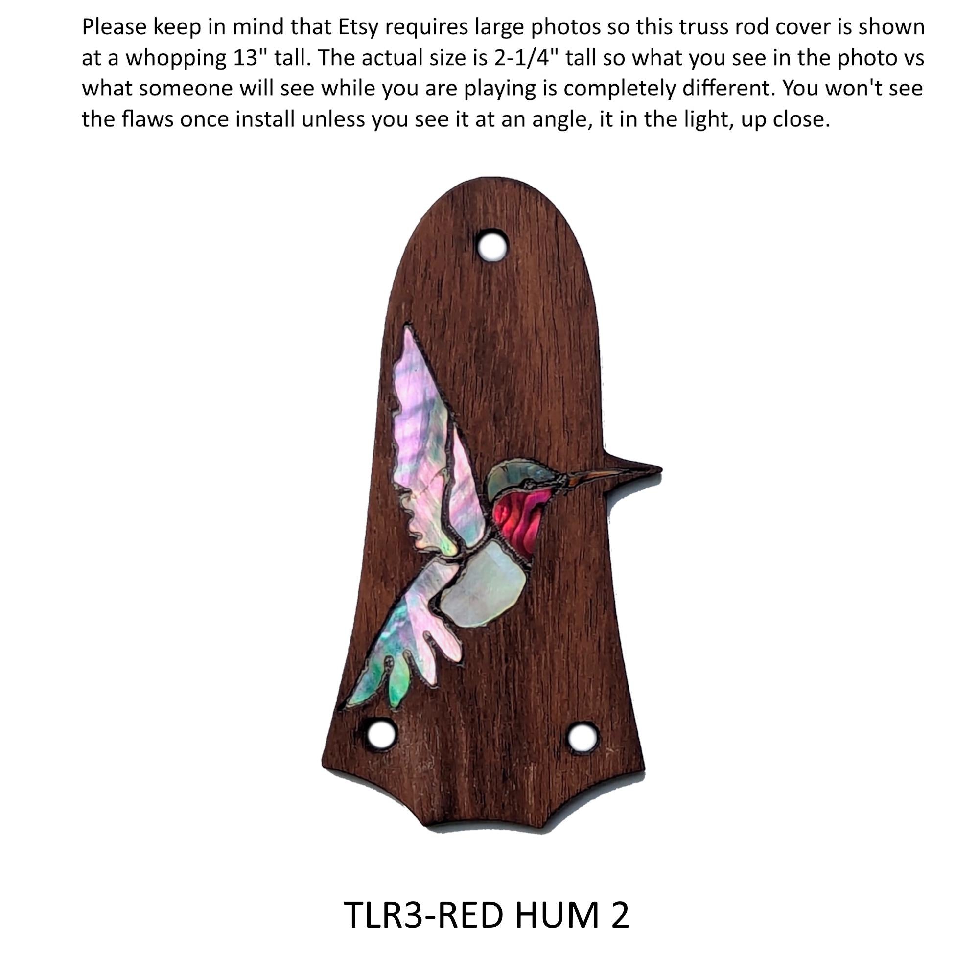 Fits Taylor Guitars Truss Rod Cover - Red Throat Hummingbird Inlay, Solid Rosewood, Custom Accessories