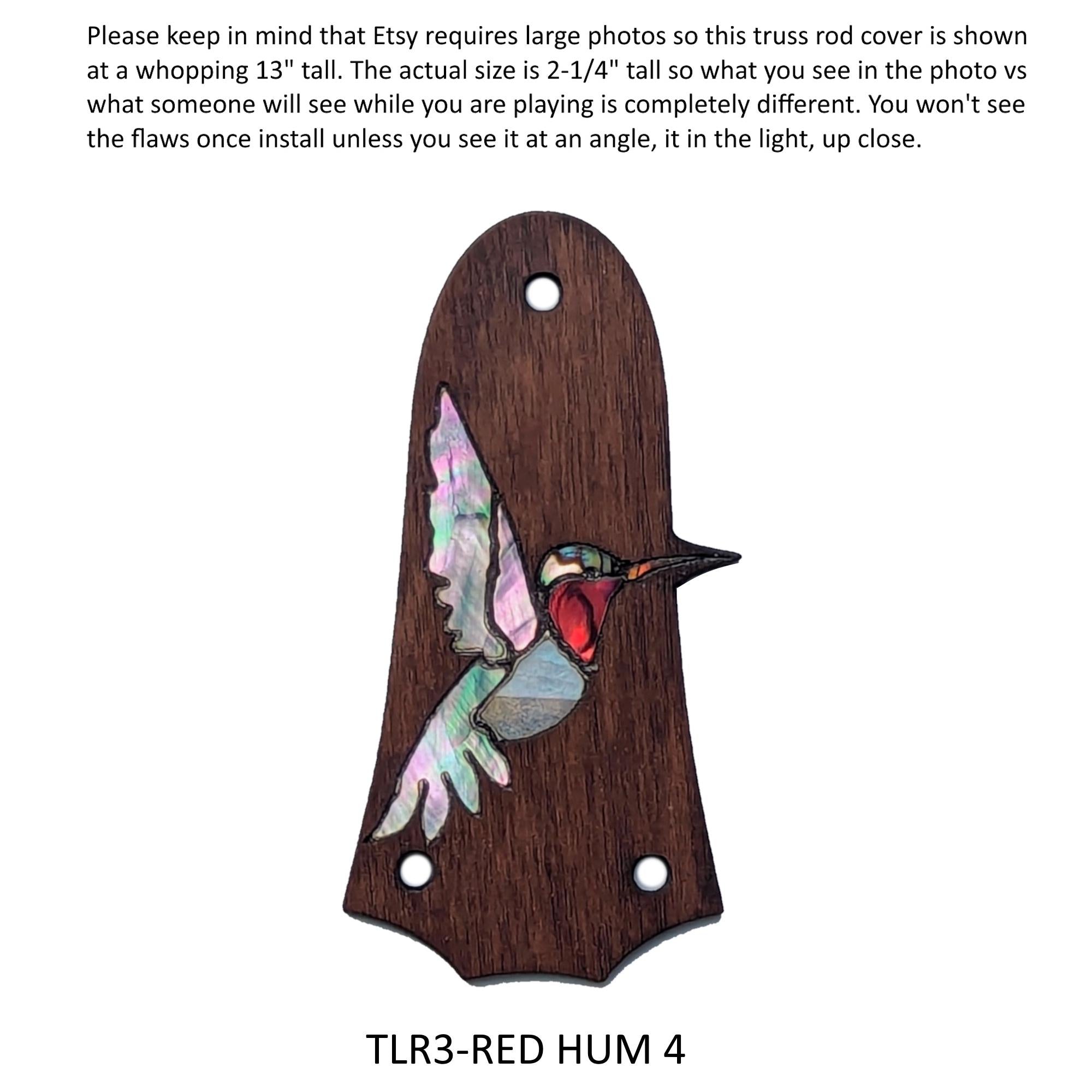 Fits Taylor Guitars Truss Rod Cover - Red Throat Hummingbird Inlay, Solid Rosewood, Custom Accessories