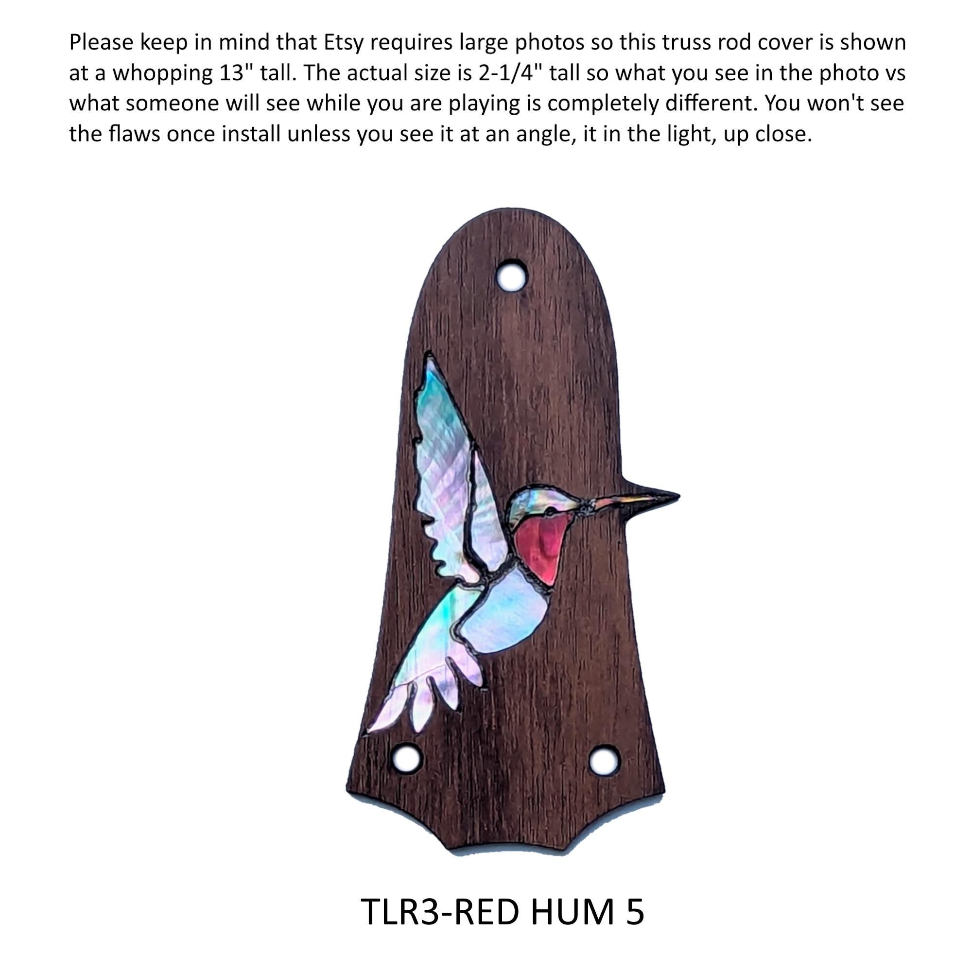 Fits Taylor Guitars Truss Rod Cover - Red Throat Hummingbird Inlay, Solid Rosewood, Custom Accessories