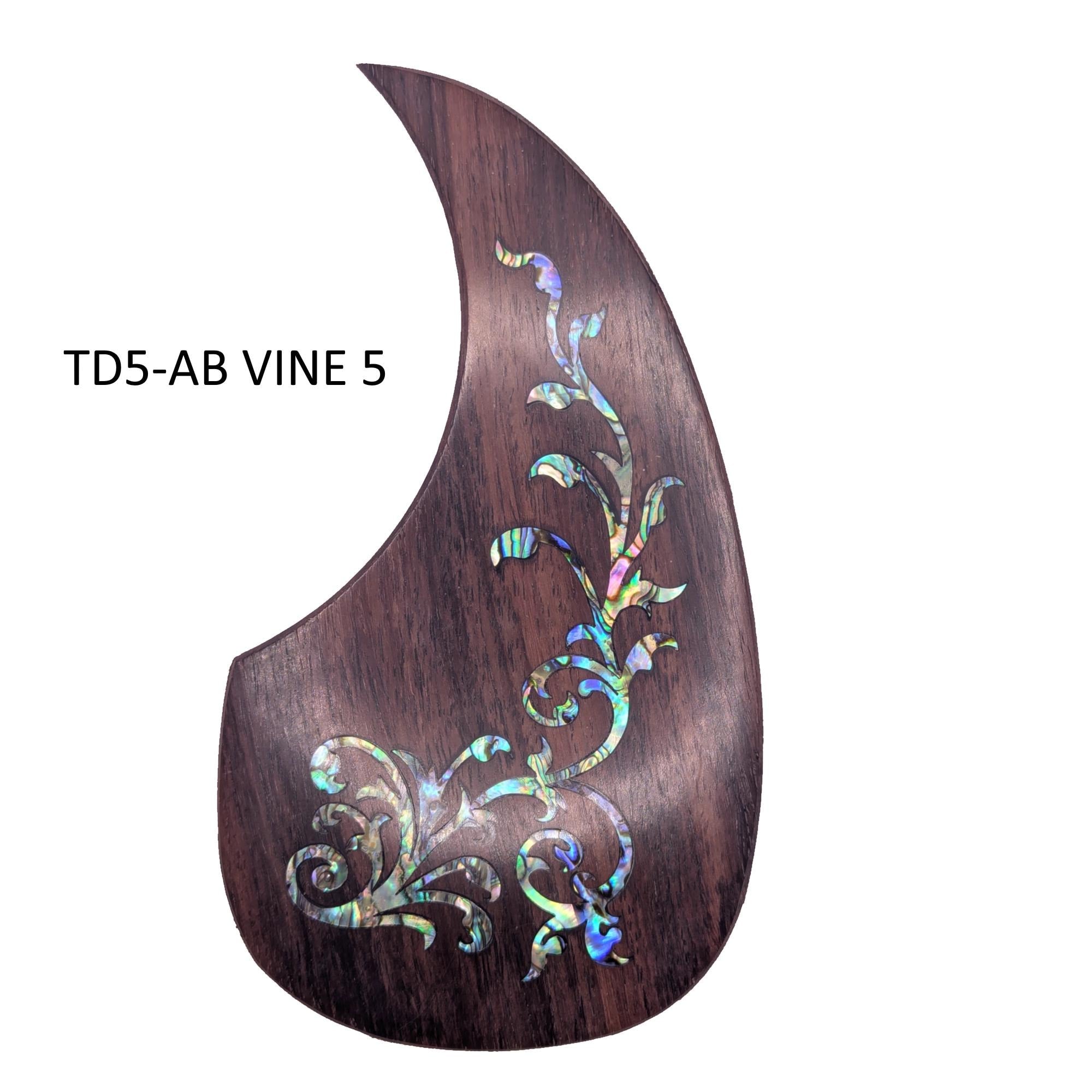 Rosewood Teardrop Acoustic Guitar Pickguard with Abalone Vine Inlay, Natural Wood & Mother of Pearl