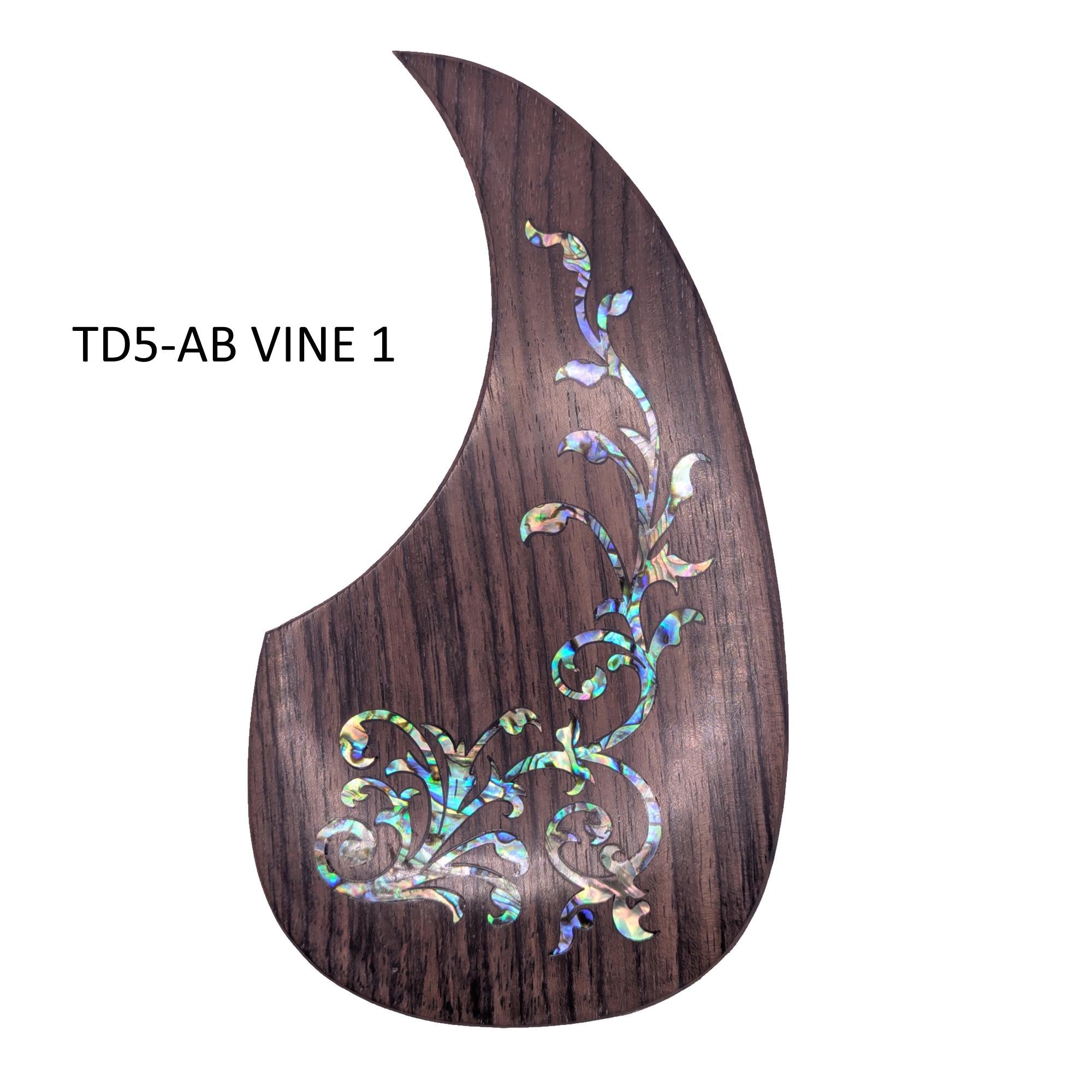 Rosewood Teardrop Acoustic Guitar Pickguard with Abalone Vine Inlay, Natural Wood & Mother of Pearl