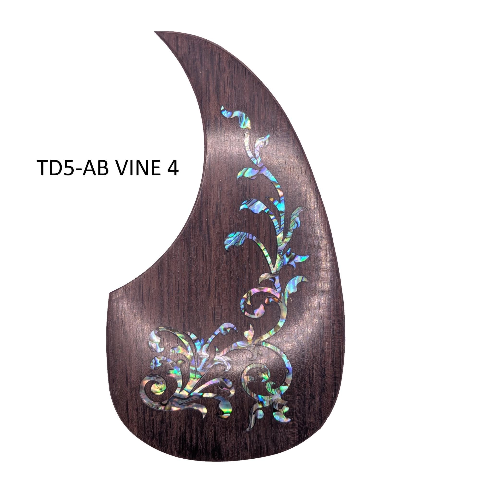 Rosewood Teardrop Acoustic Guitar Pickguard with Abalone Vine Inlay, Natural Wood & Mother of Pearl