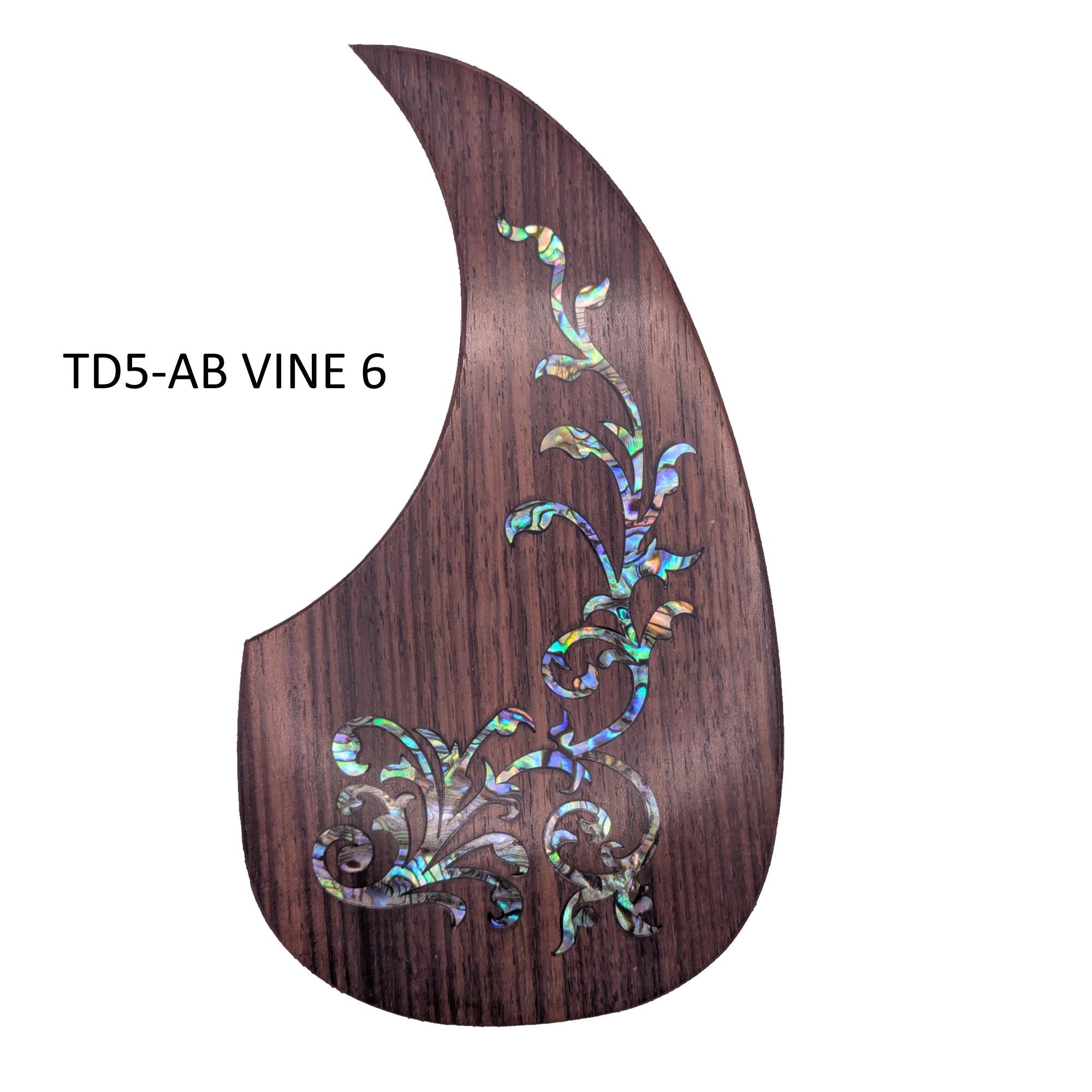 Rosewood Teardrop Acoustic Guitar Pickguard with Abalone Vine Inlay, Natural Wood & Mother of Pearl