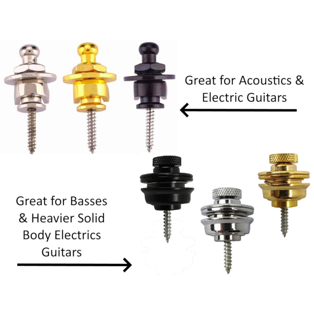Guitar Strap Locks Chrome, Gold, Black | Schaller or Mudder Styles Electric & Acoustic Guitars