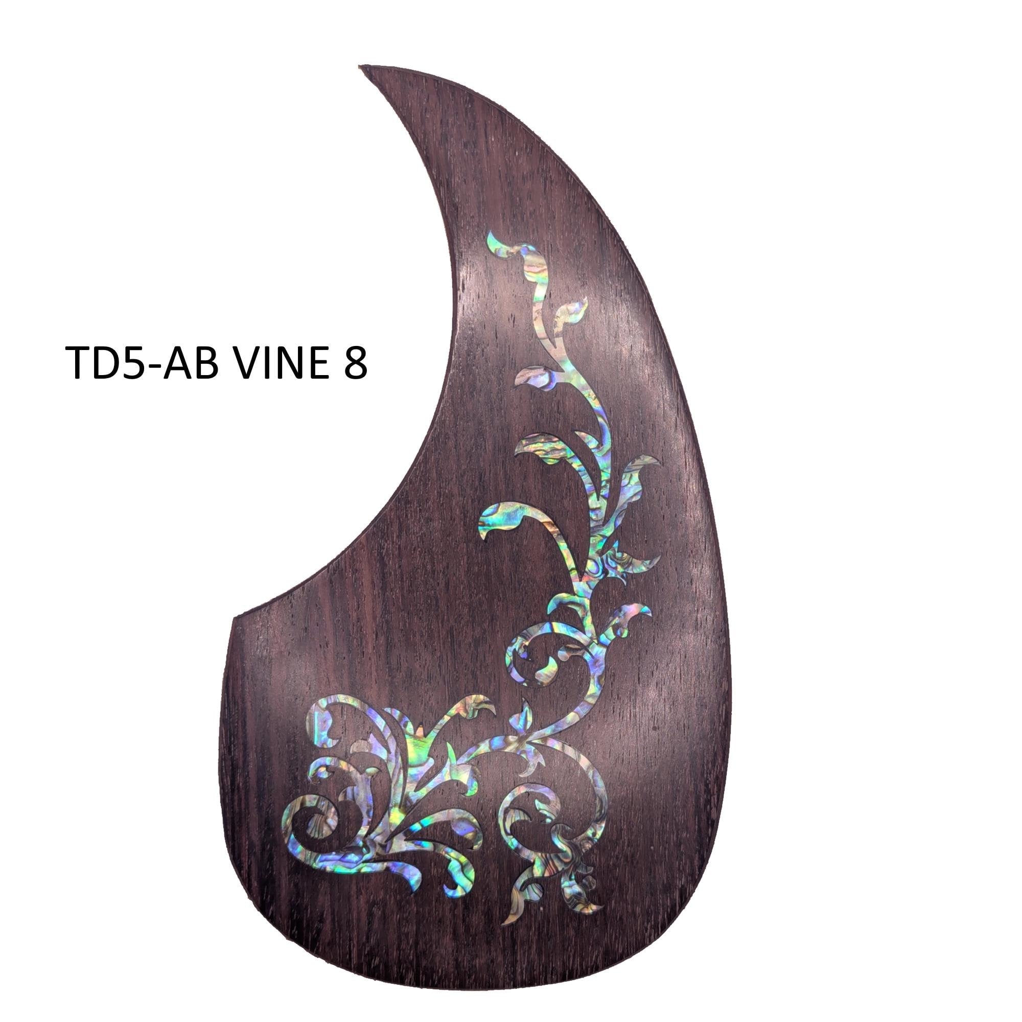 Rosewood Teardrop Acoustic Guitar Pickguard with Abalone Vine Inlay, Natural Wood & Mother of Pearl