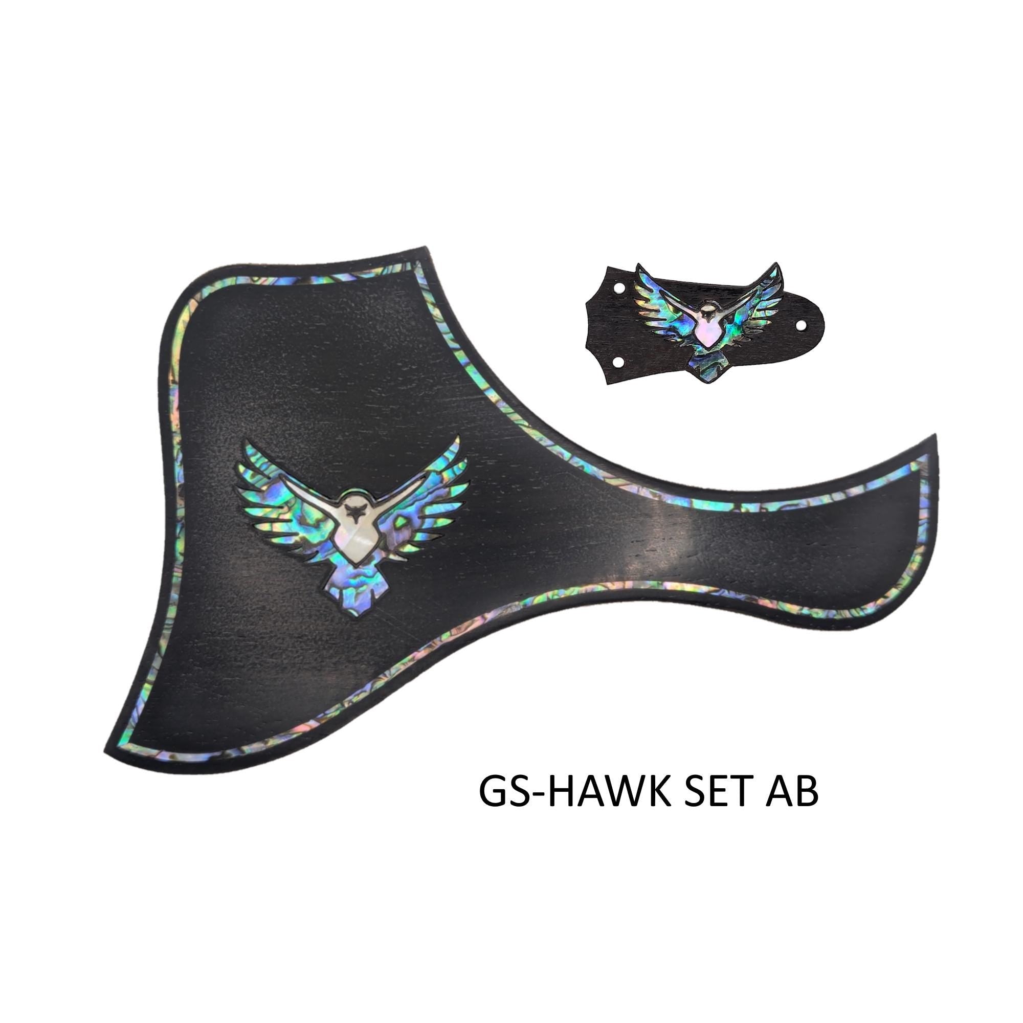 Guitar Pickguard & Truss Rod Cover Set Hawk Design Colorful Abalone, White Mother of Pearl