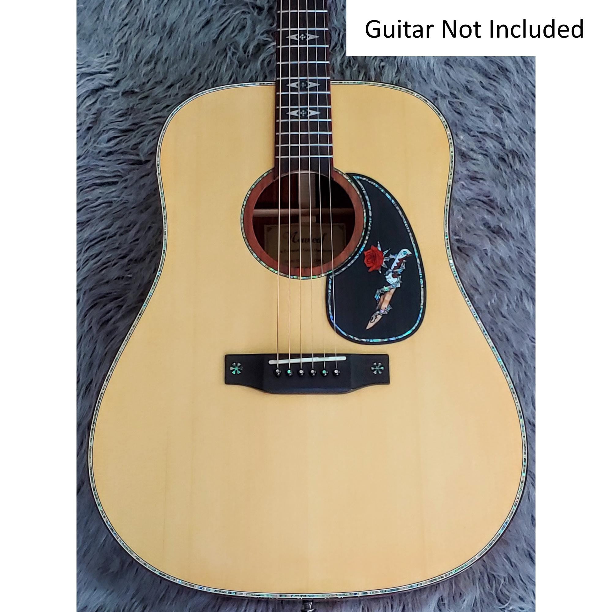 Acoustic Guitar Pickguard Knife & Rose Design, Colorful Abalone and Mother of Pearl Inlay