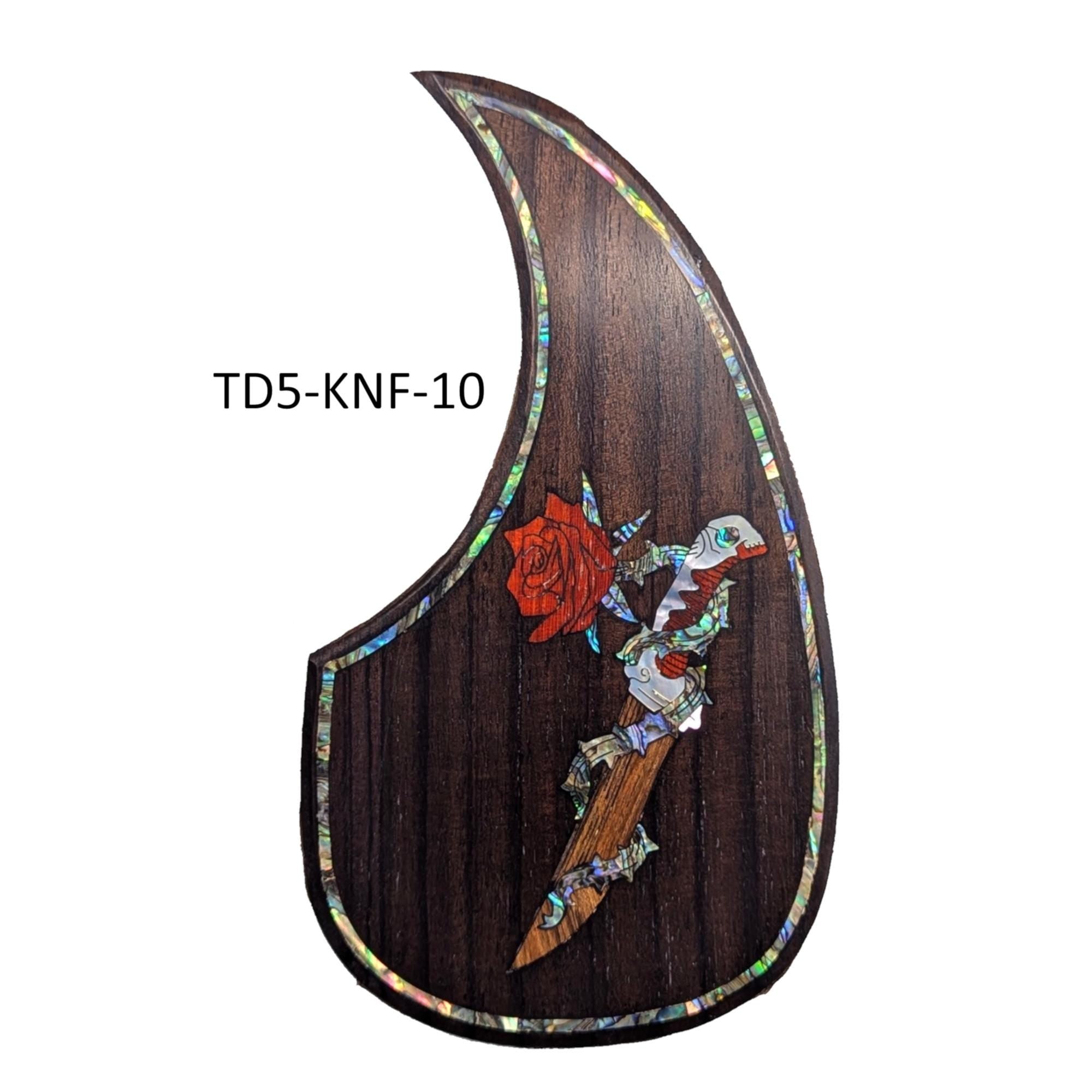 Acoustic Guitar Pickguard Knife & Rose Design, Colorful Abalone and Mother of Pearl Inlay