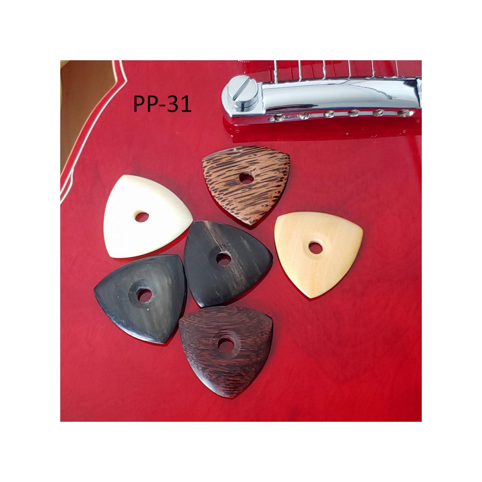 Handmade Guitar Picks: Wood, Bone & Horn - Carved Pick Set of 6
