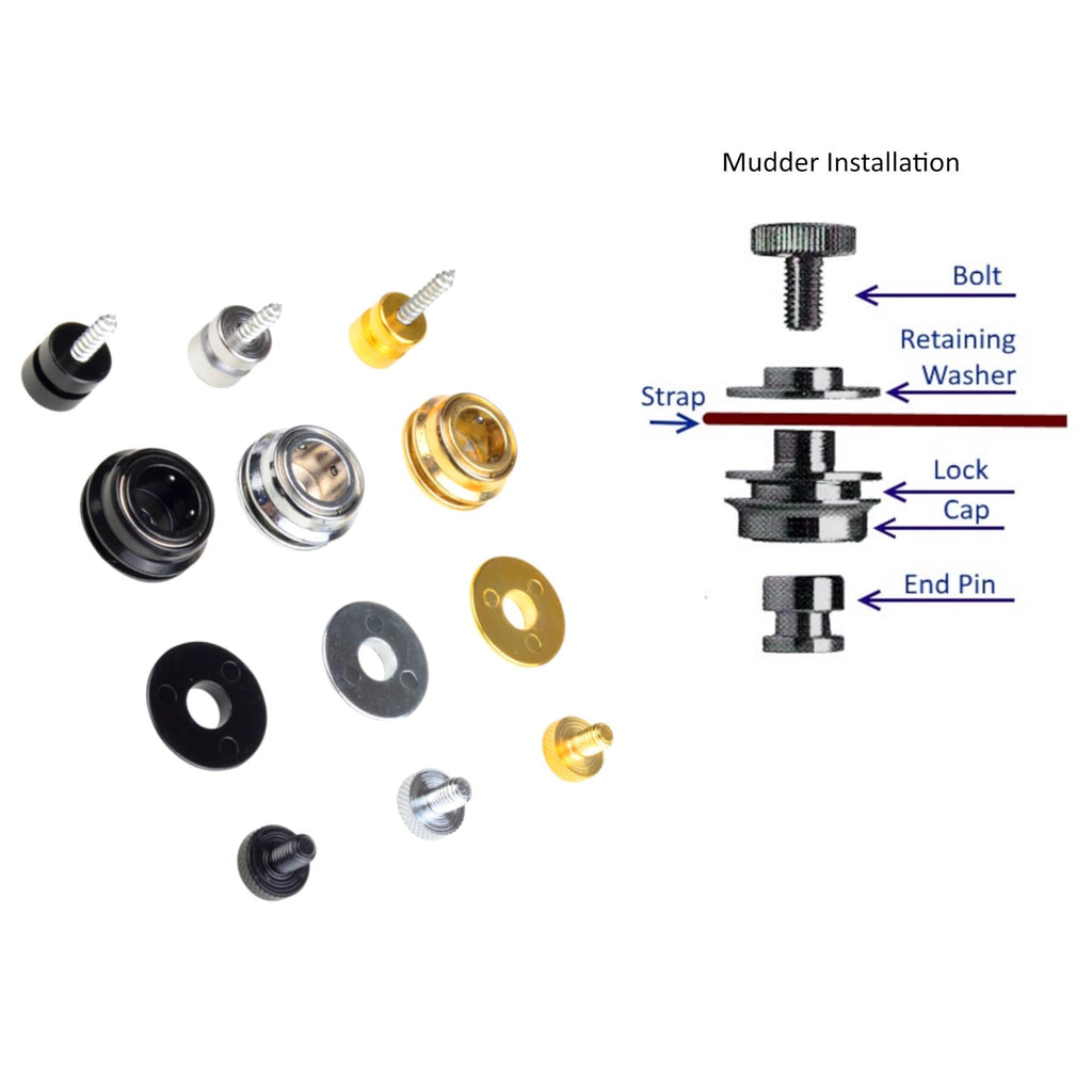 Guitar Strap Locks Chrome, Gold, Black | Schaller or Mudder Styles Electric & Acoustic Guitars