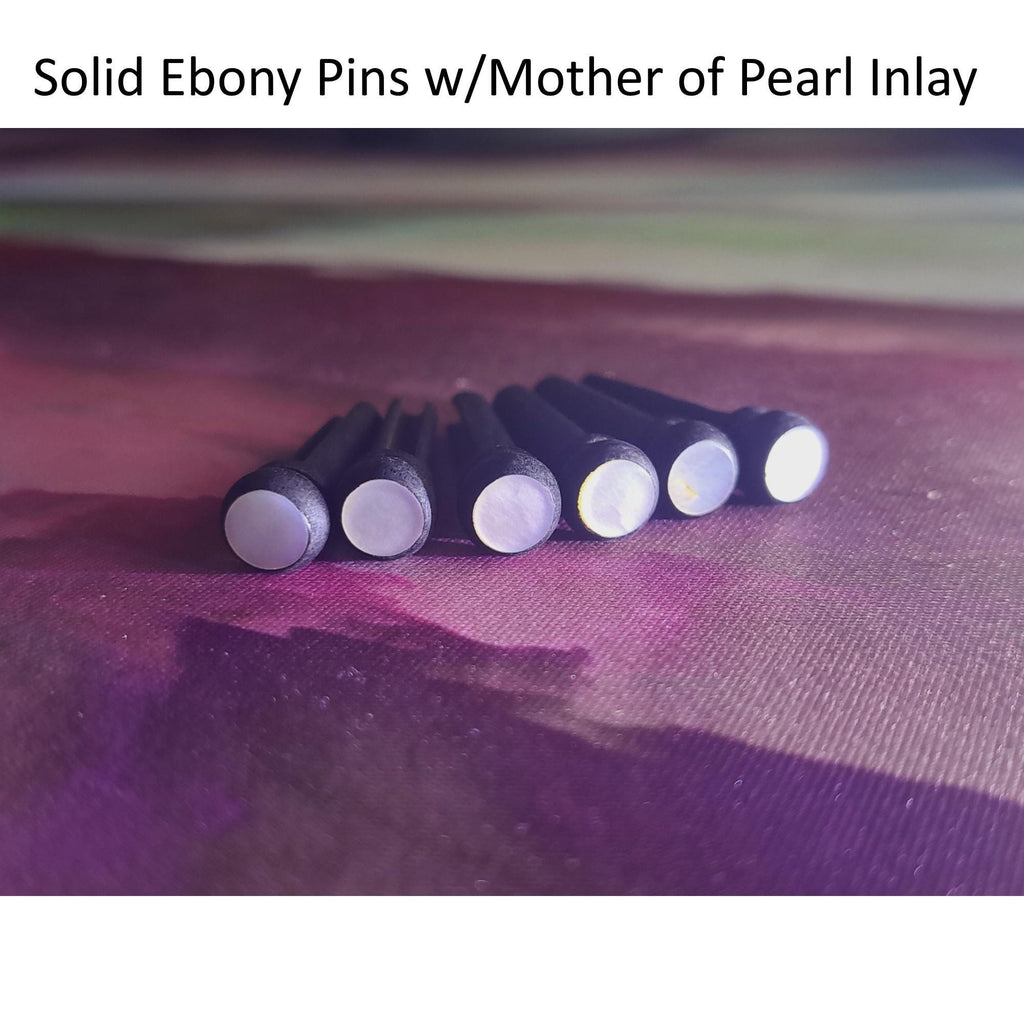 Ebony Bridge Pin Set Mother of Pearl Inlay, Acoustic Guitar Upgrade Hardware, Natural Wood