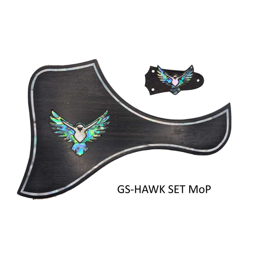 Guitar Pickguard & Truss Rod Cover Set Hawk Design Colorful Abalone, White Mother of Pearl