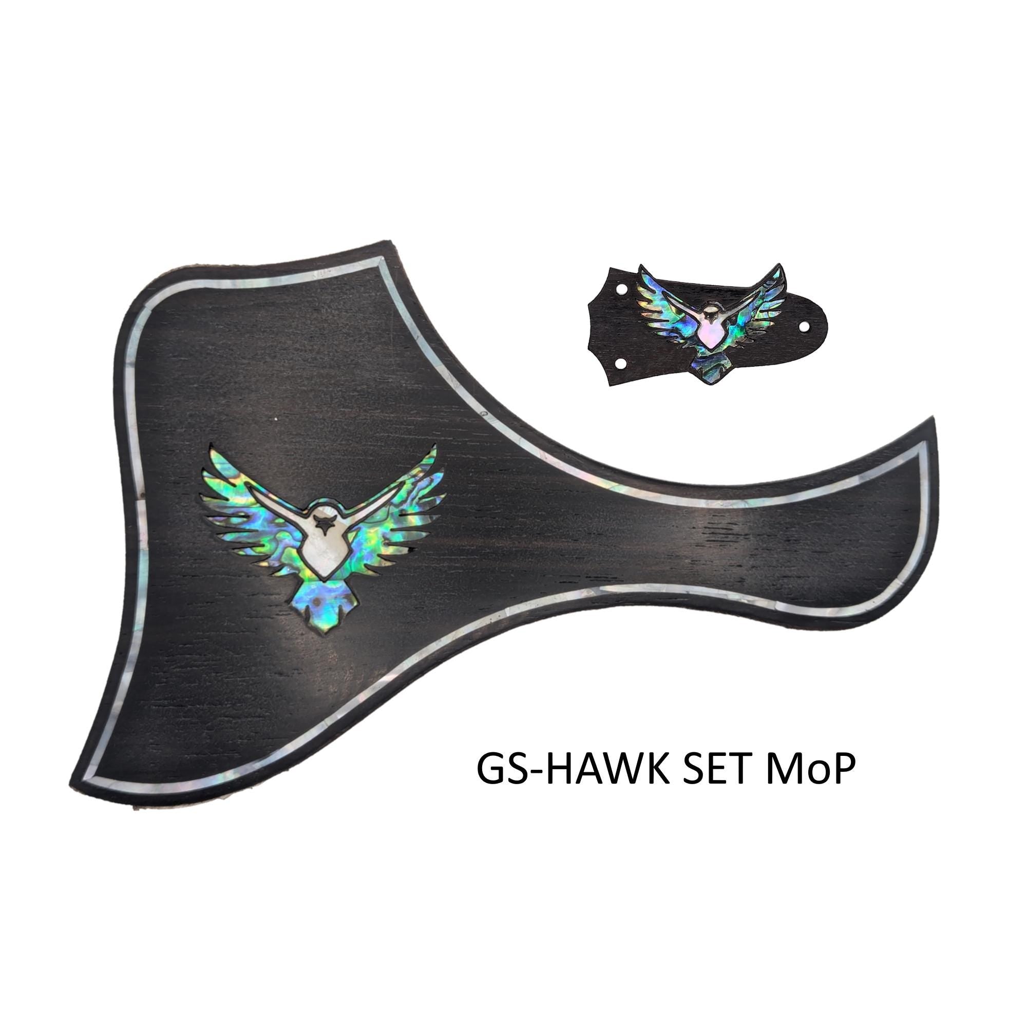 Guitar Pickguard & Truss Rod Cover Set Hawk Design Colorful Abalone, White Mother of Pearl