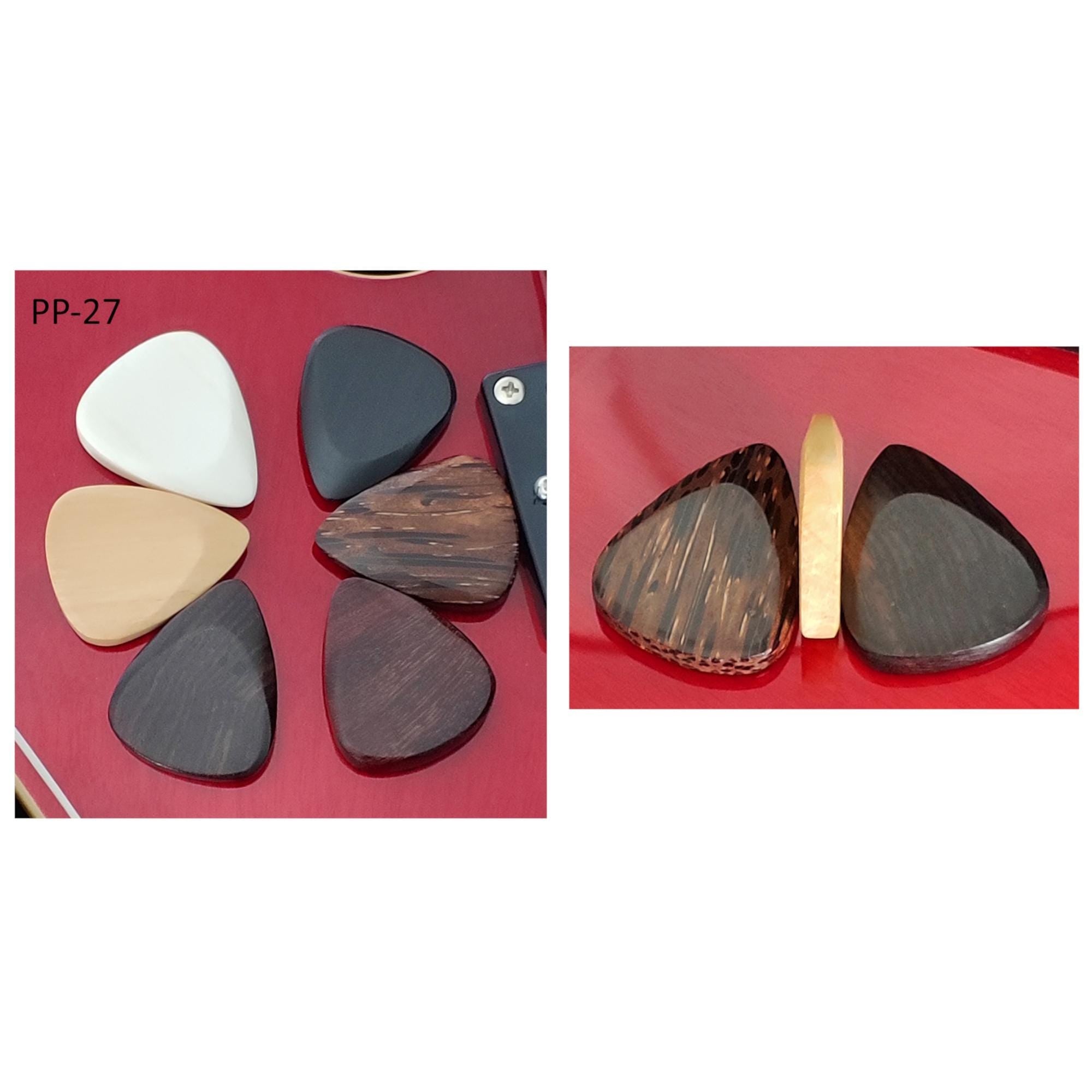 Handmade Guitar Picks: Wood, Bone & Horn - Carved Pick Set of 6