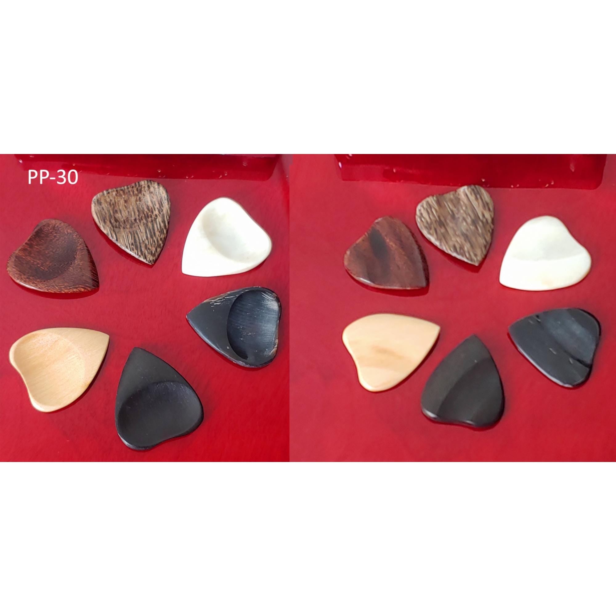 Handmade Guitar Picks: Wood, Bone & Horn - Carved Pick Set of 6