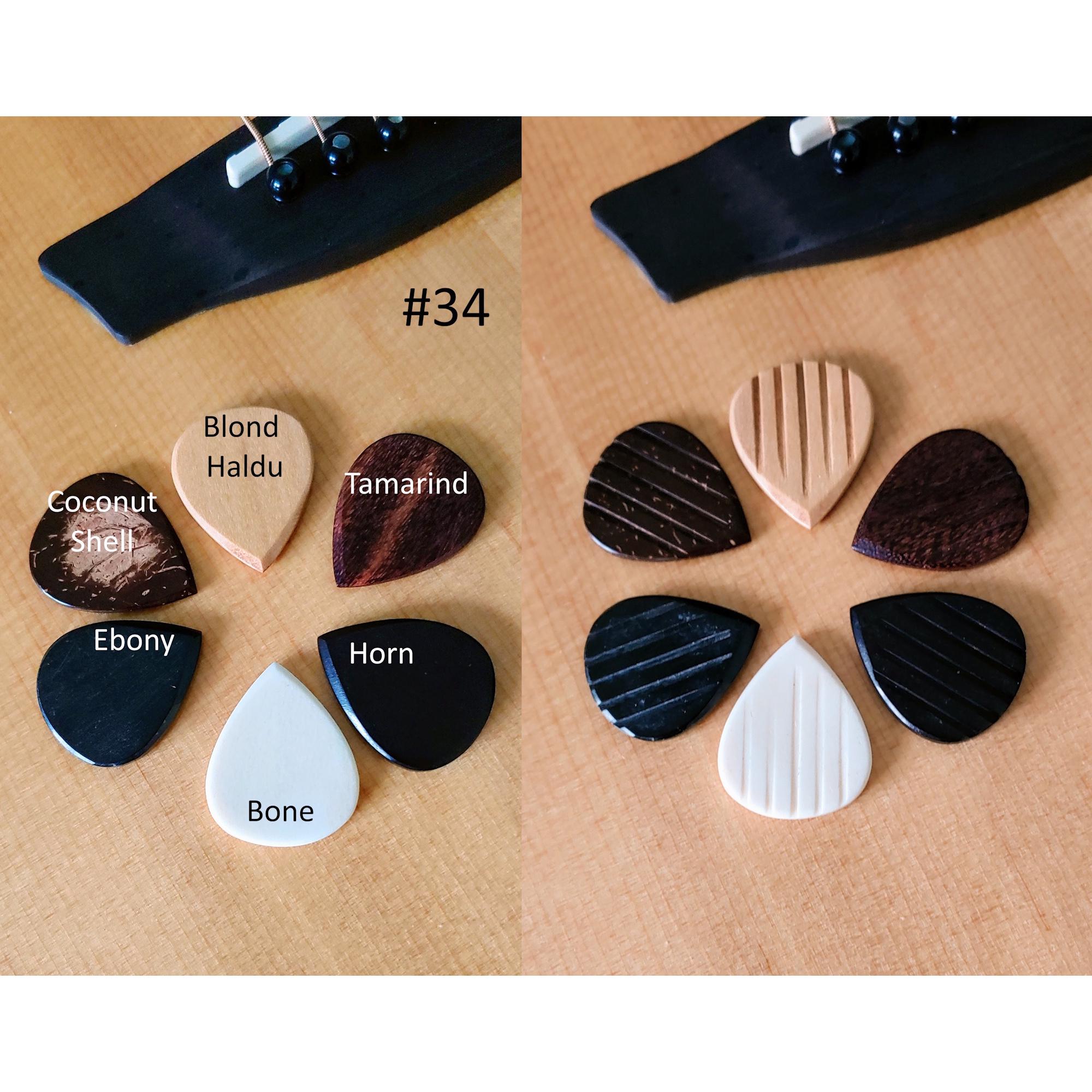 Handmade Guitar Picks: Wood, Bone & Horn - Carved Pick Set of 6