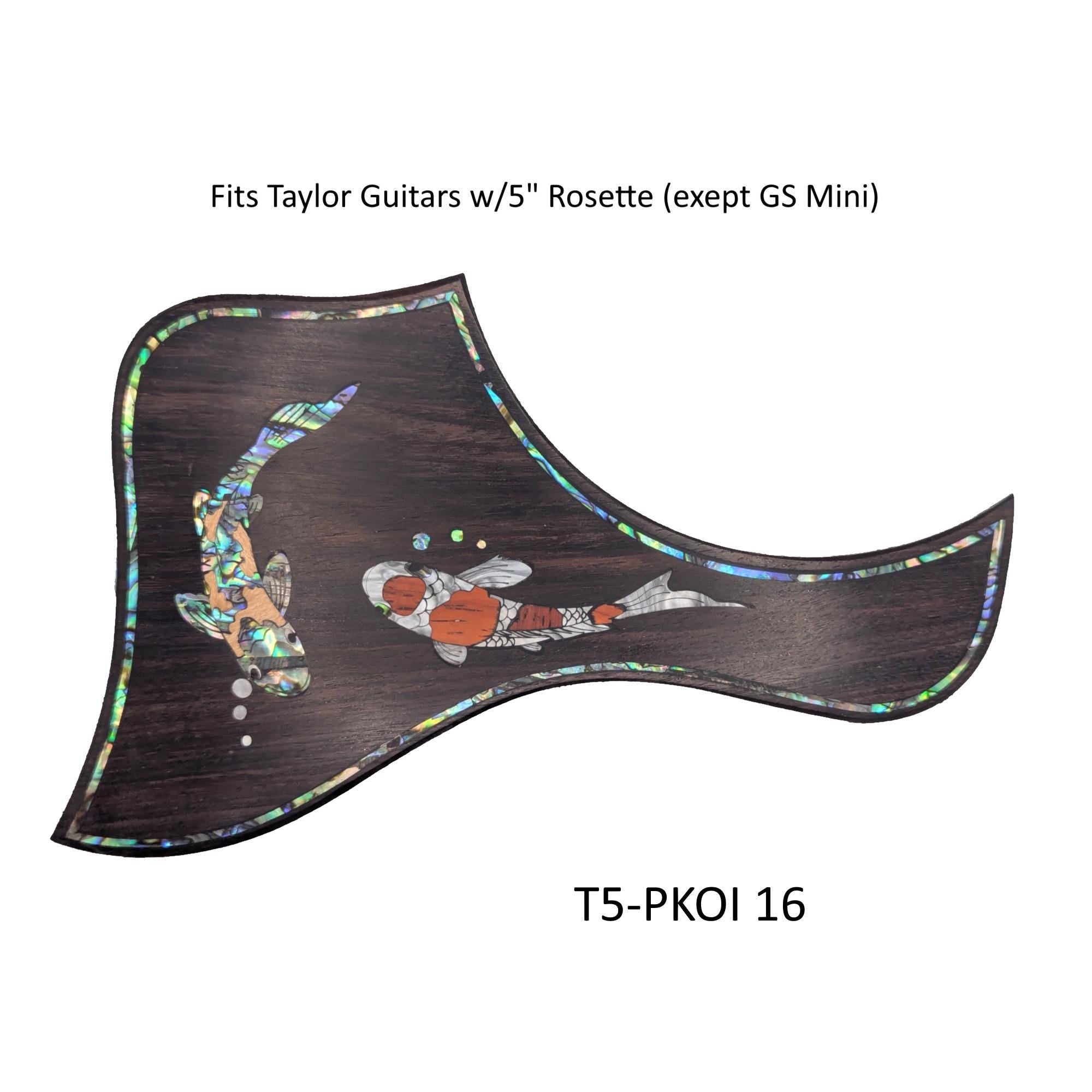 Koi Fish Pickguard for Taylor Guitar: Rosewood, Blue-Green Abalone & White Mother-of-Pearl Inlay