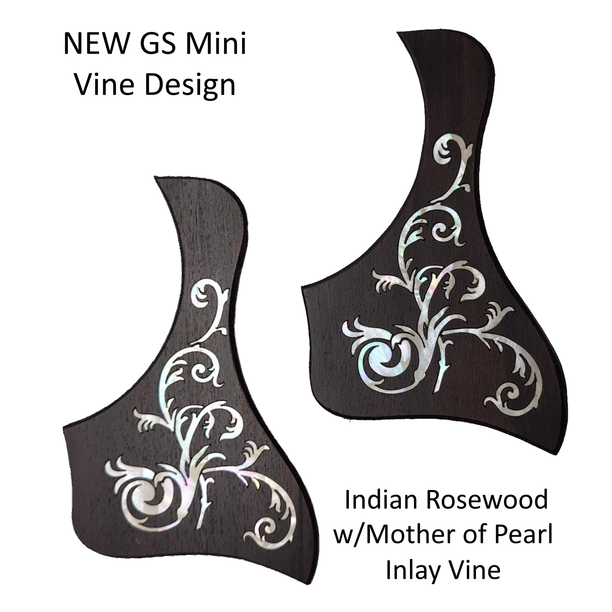 Made to Fit Taylor Guitars- Rosewood Pickguard with White Mother of Pearl Vine Inlay