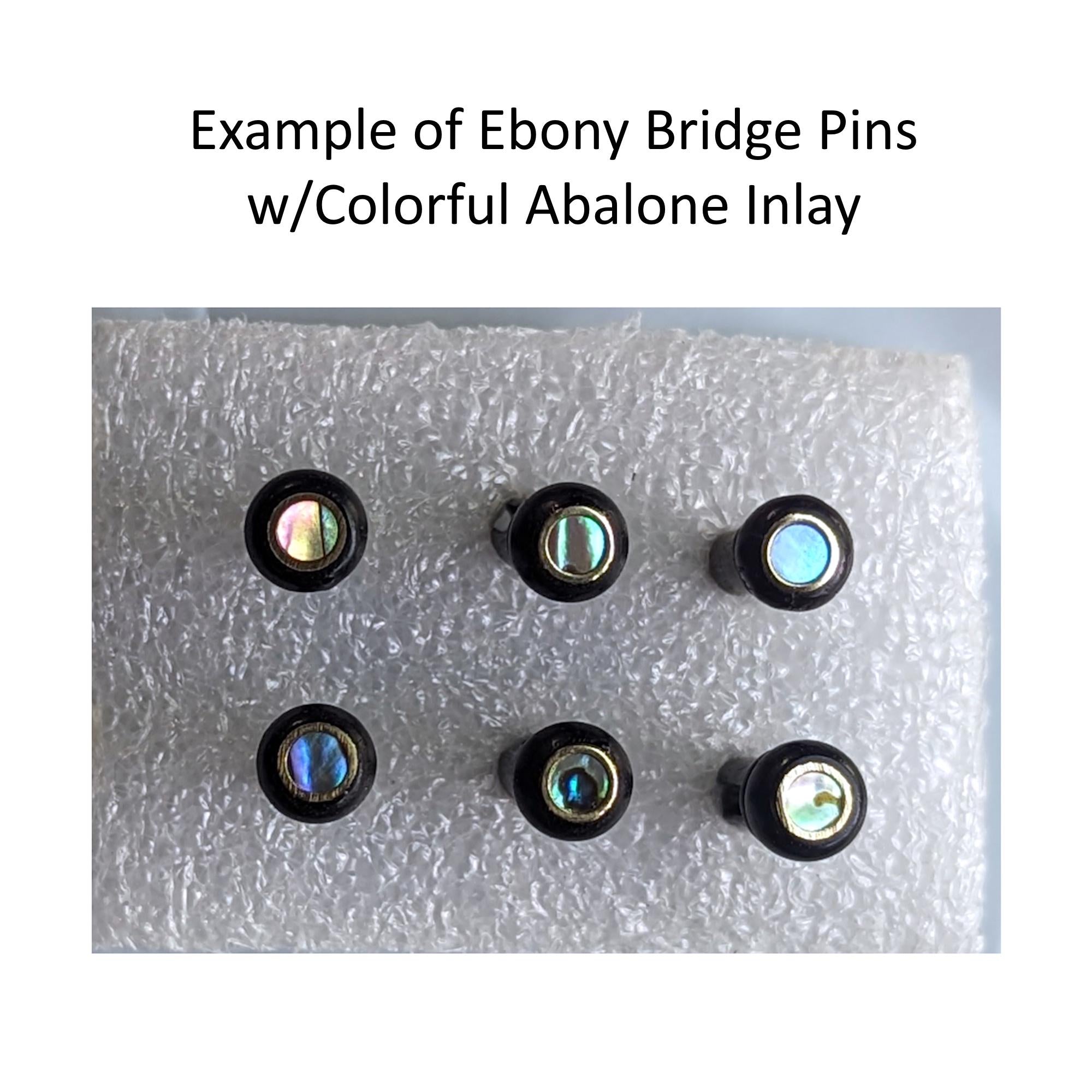 Ebony Bridge Pin Set Abalone Inlay, Acoustic Guitar Upgrade Hardware, Natural Wood Optional Readmer