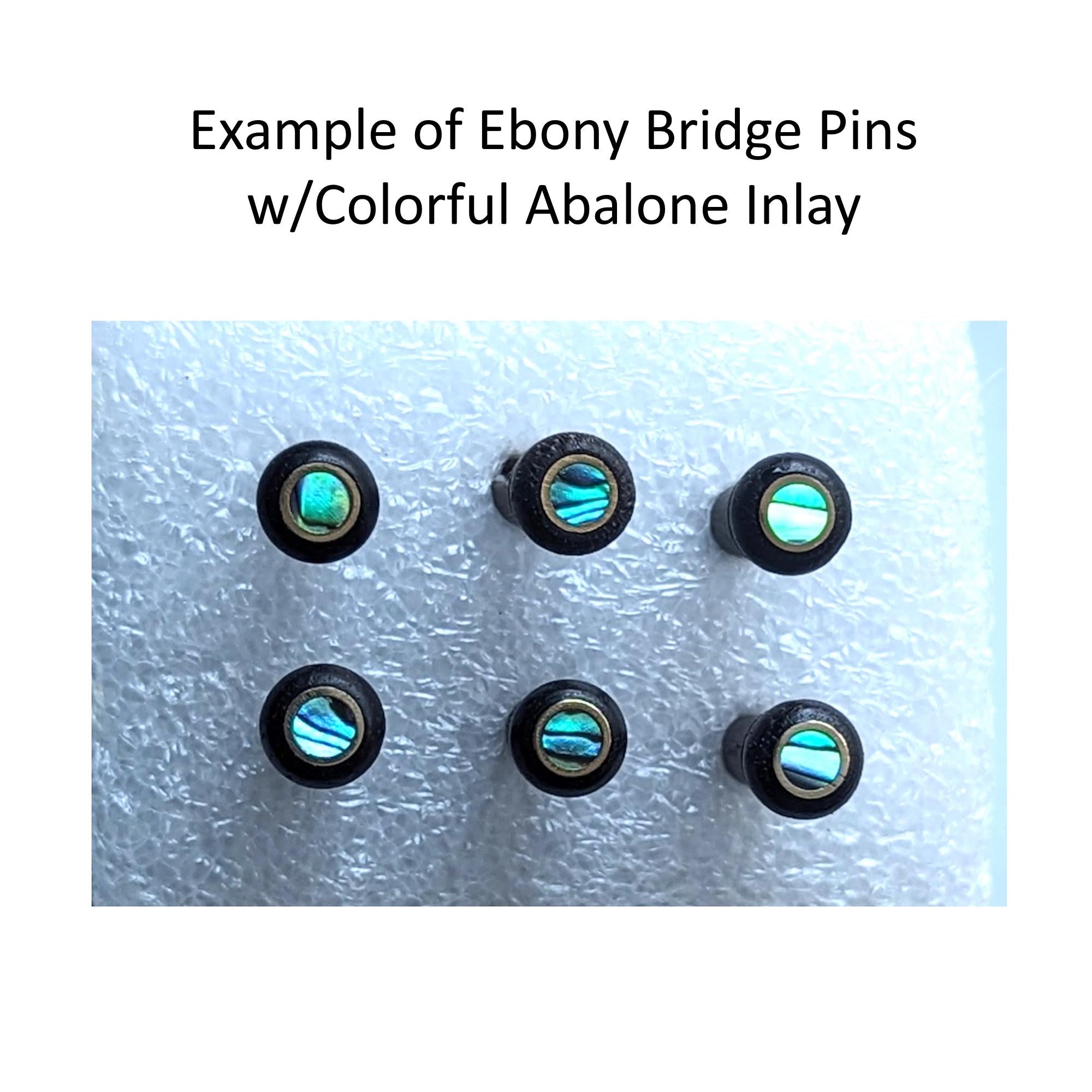 Ebony Bridge Pin Set Abalone Inlay, Acoustic Guitar Upgrade Hardware, Natural Wood Optional Readmer